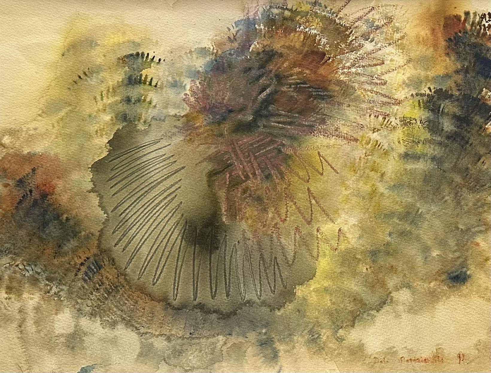 A watercolor painting of a sea urchin in the sky.