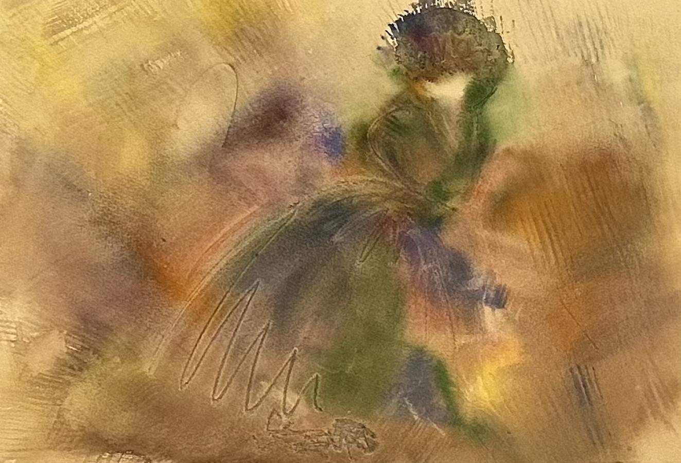 A painting of a woman in a green dress.