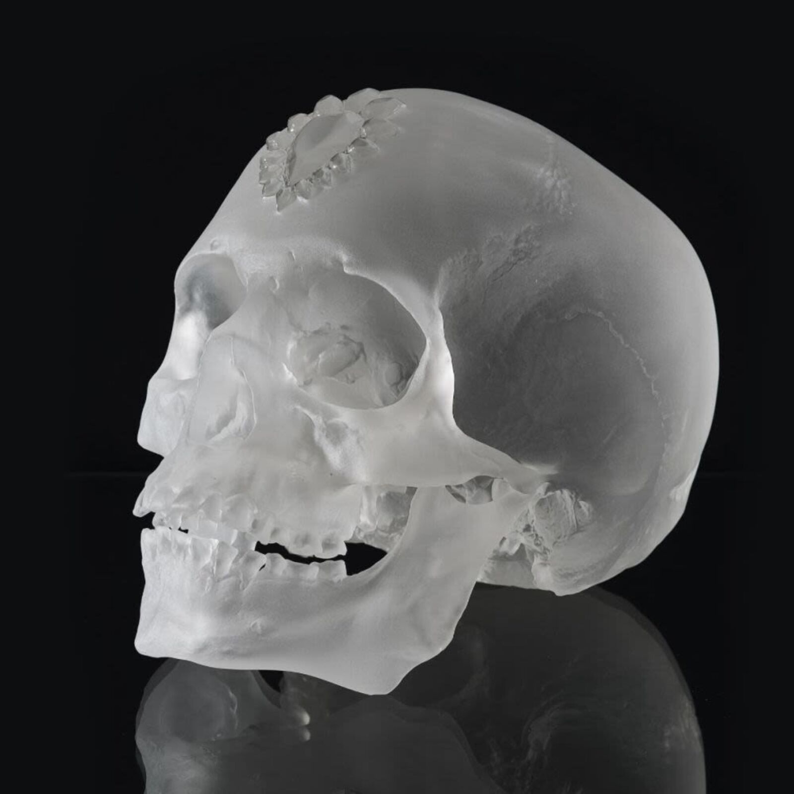 Artwork by Damien Hirst, Eternal Sleep (Satin Crystal Clear), Made of Crystal Sculpture on corian base (Lost wax) 