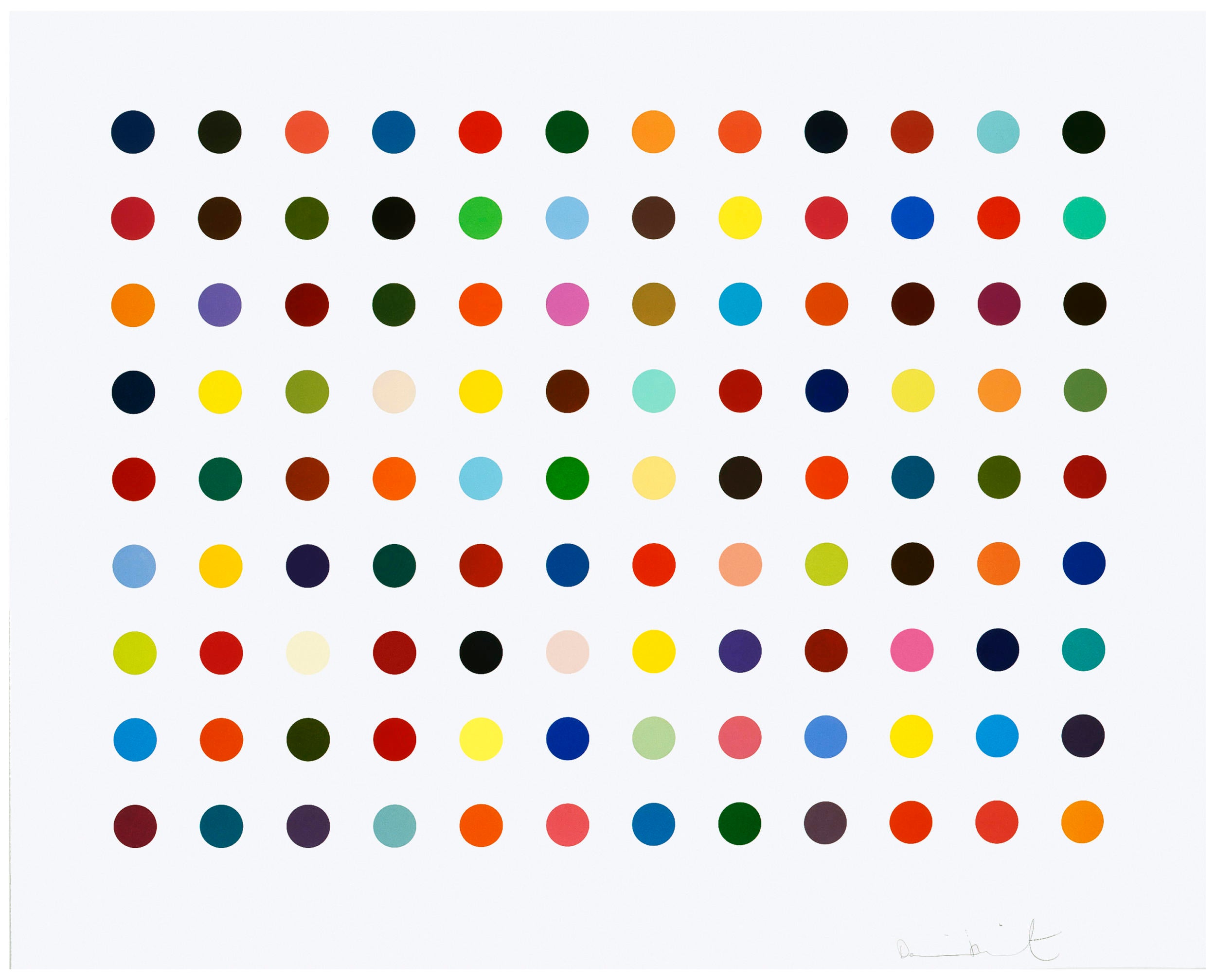 A large group of colorful dots on a white background.