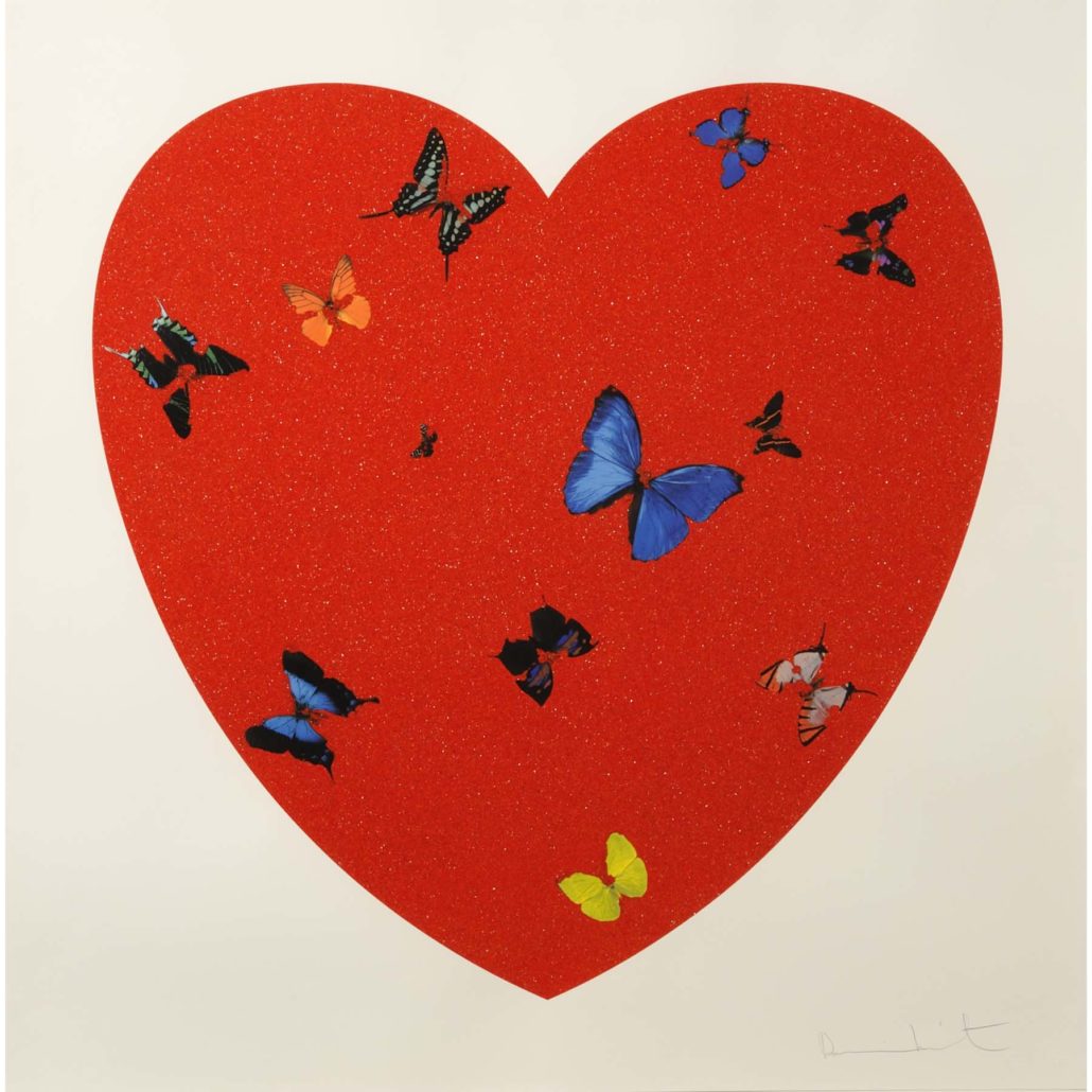 Artwork by Damien Hirst, All You Need is Love Love Love, Made of Silkscreen print in colors with diamond dust on heavy wove paper 
