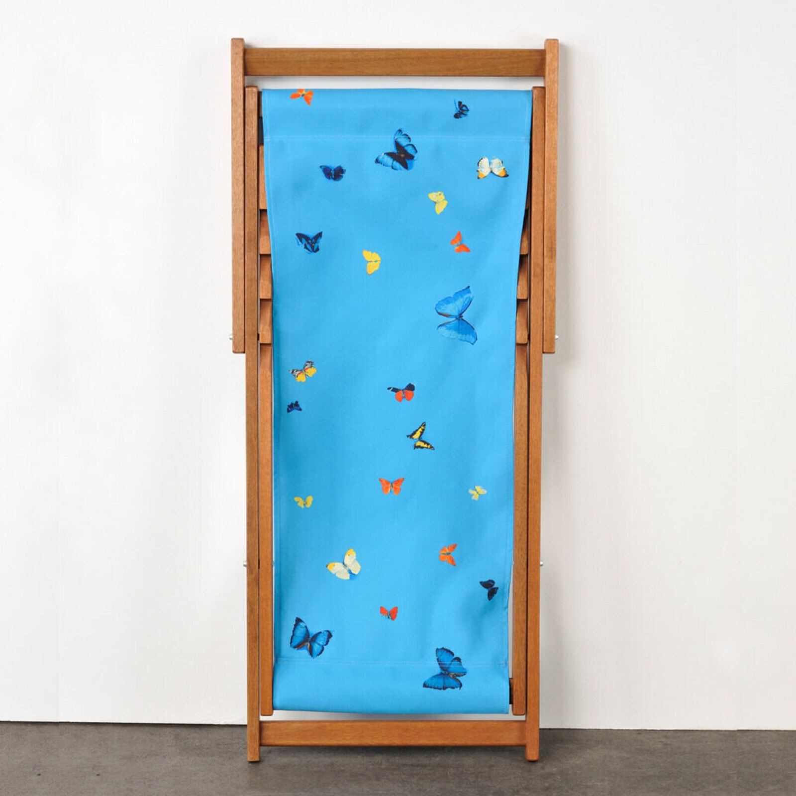 Artwork by Damien Hirst, Deckchair (Blue), Made of Merpauh timber frame and sail cloth fabric 