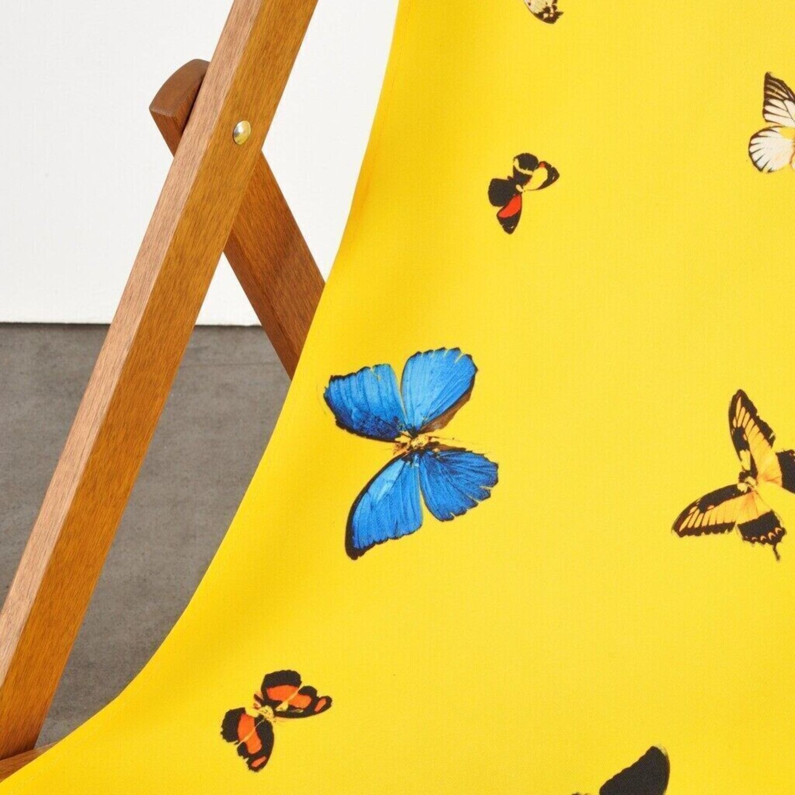 Artwork by Damien Hirst, Deckchair (Yellow), Made of Merpauh timber frame and sail cloth fabric 