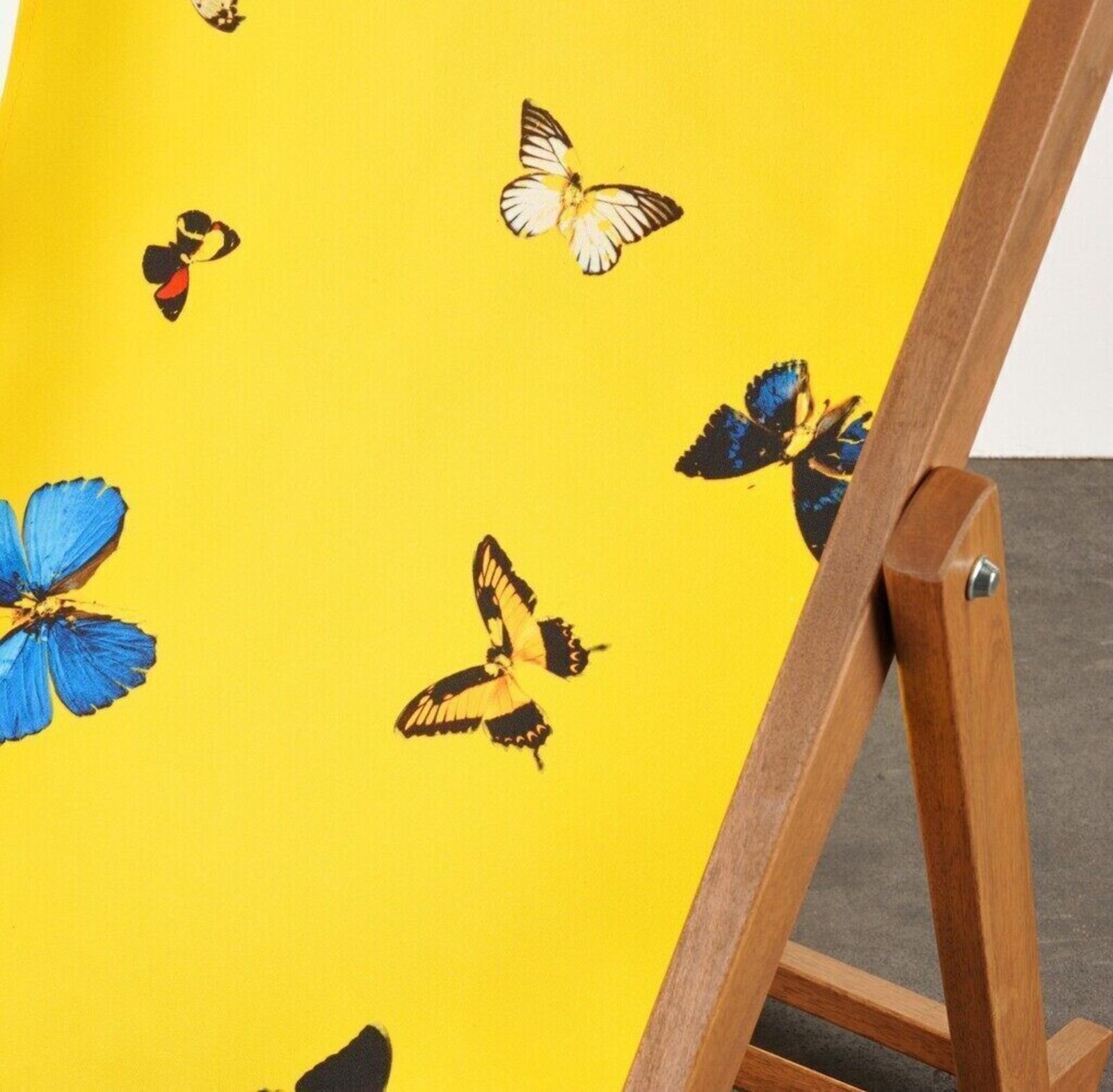 Artwork by Damien Hirst, Deckchair (Yellow), Made of Merpauh timber frame and sail cloth fabric 