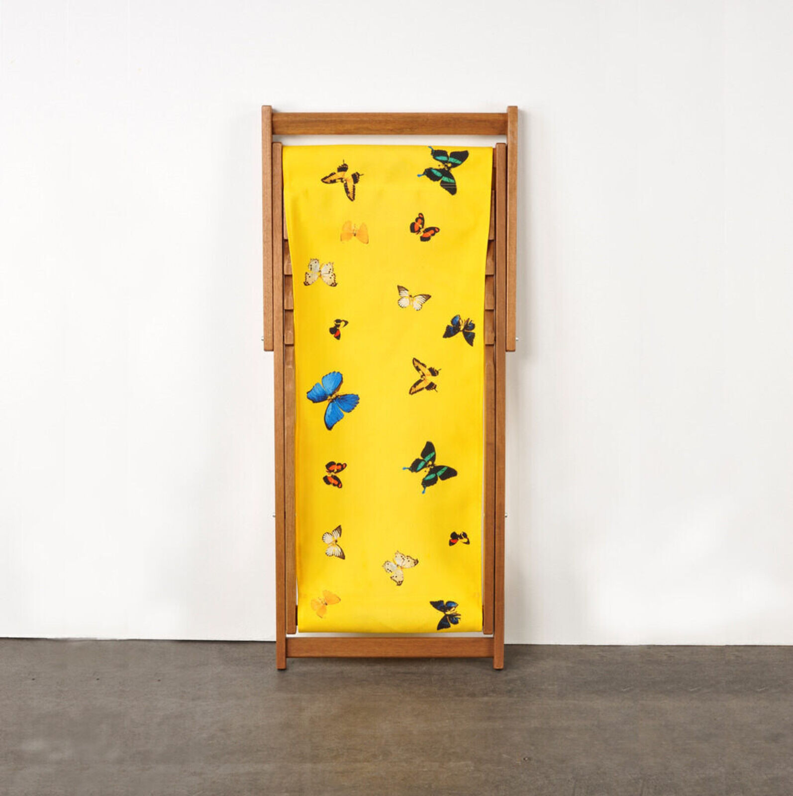 Artwork by Damien Hirst, Deckchair (Yellow), Made of Merpauh timber frame and sail cloth fabric 