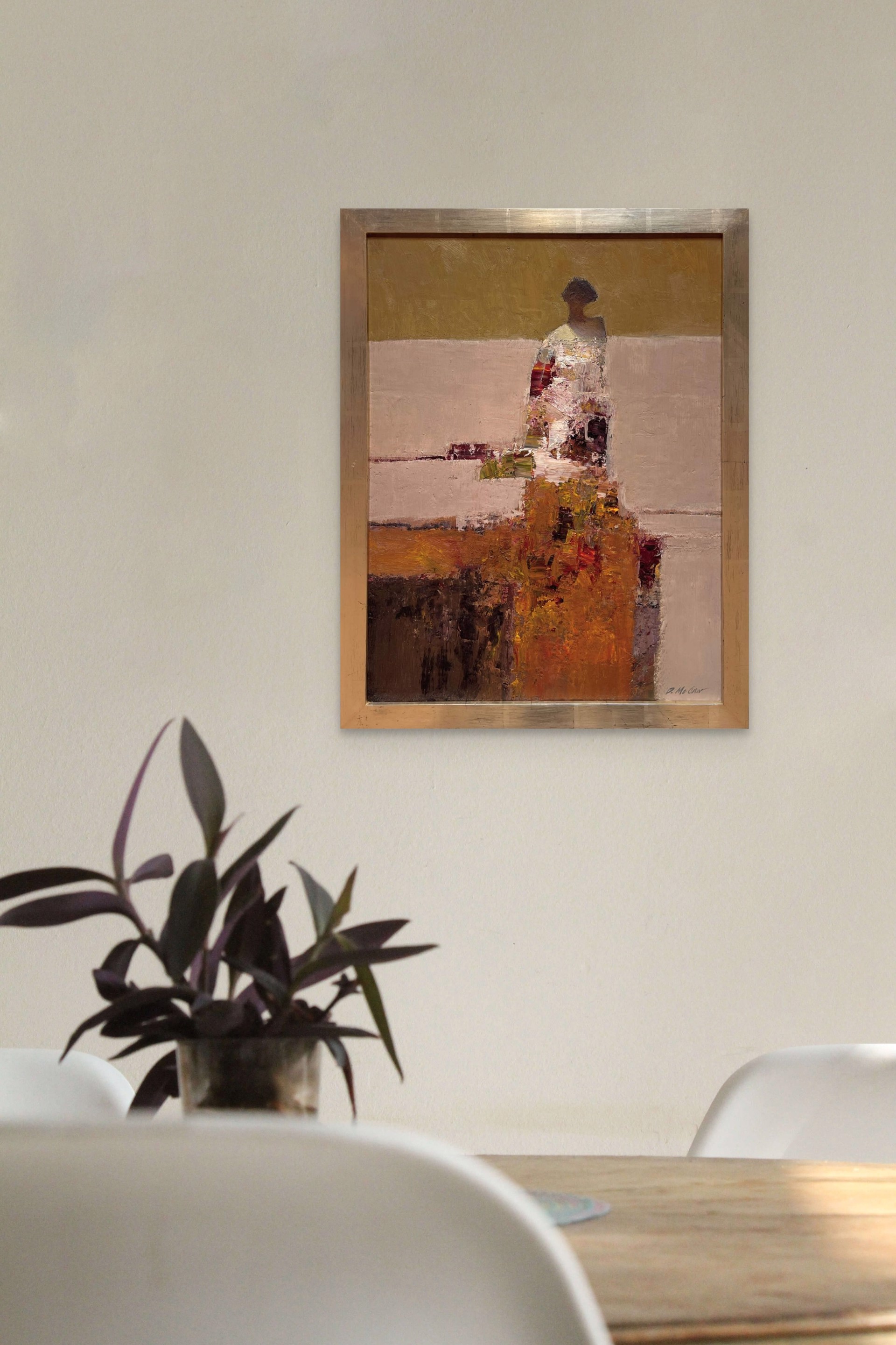 A painting of a woman sitting on a ledge.