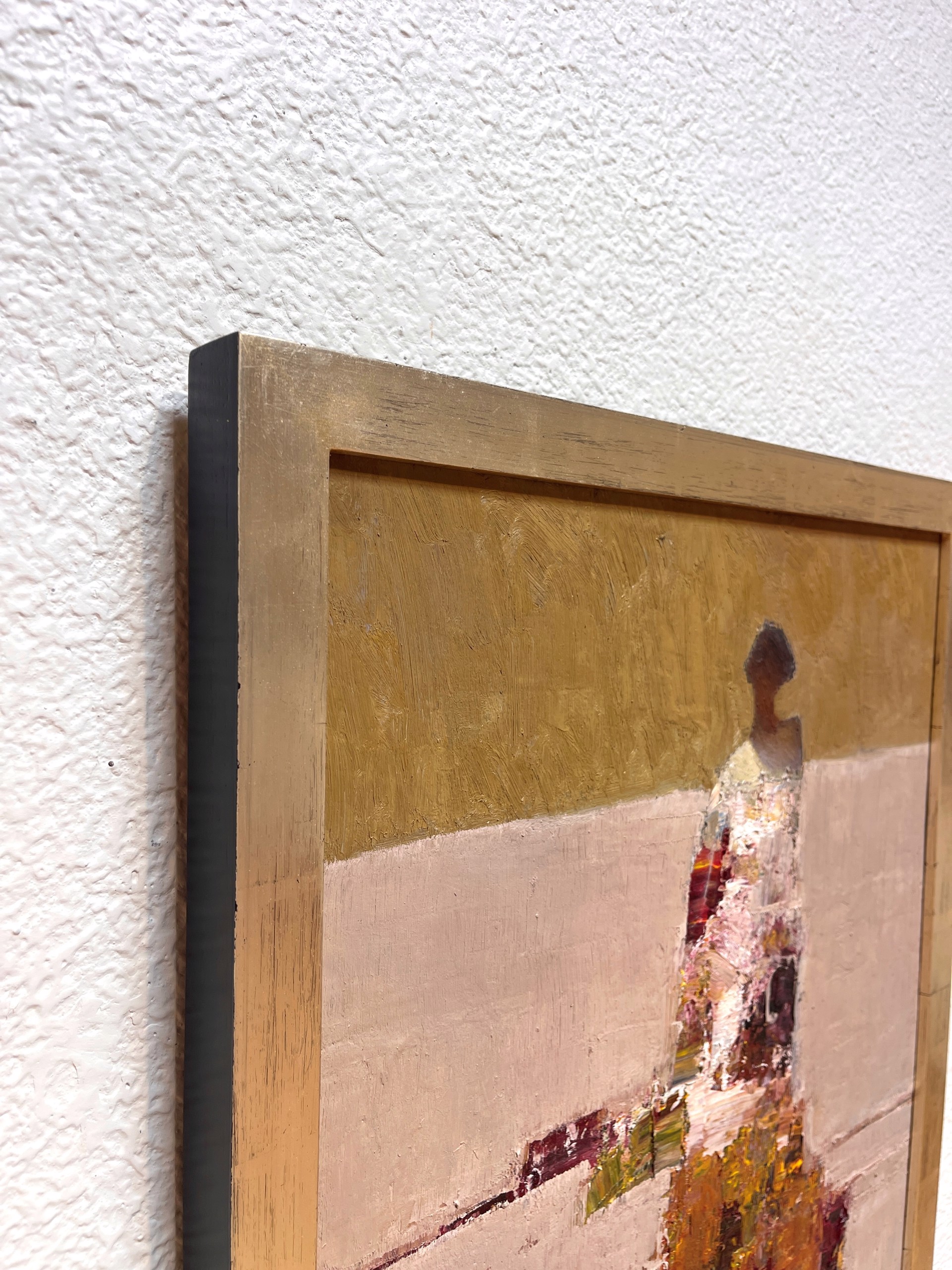 A painting of a woman sitting on a ledge.