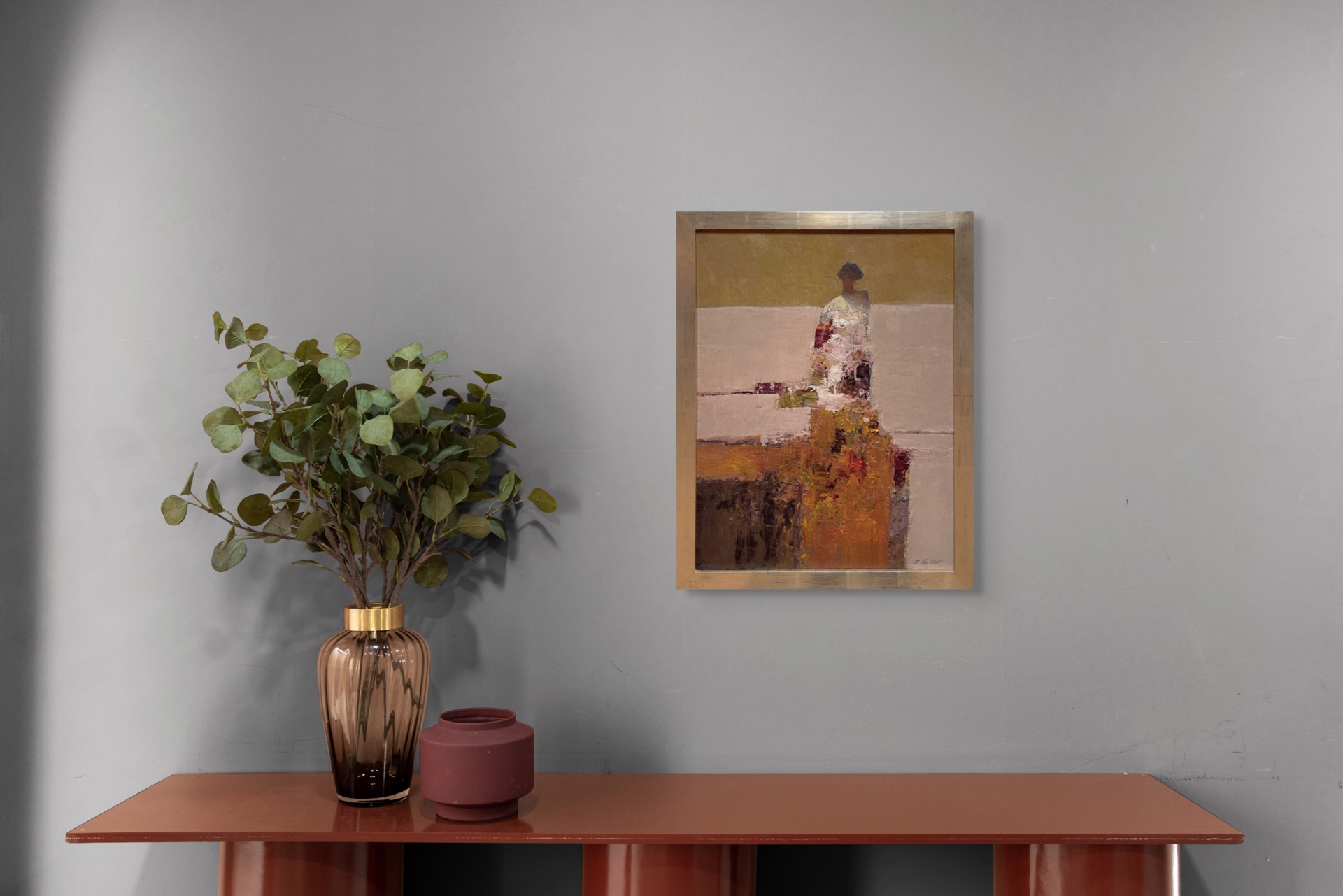 A painting of a woman sitting on a ledge.