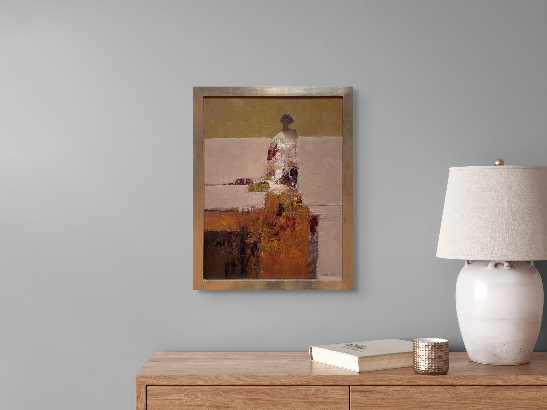 A painting of a woman sitting on a ledge.