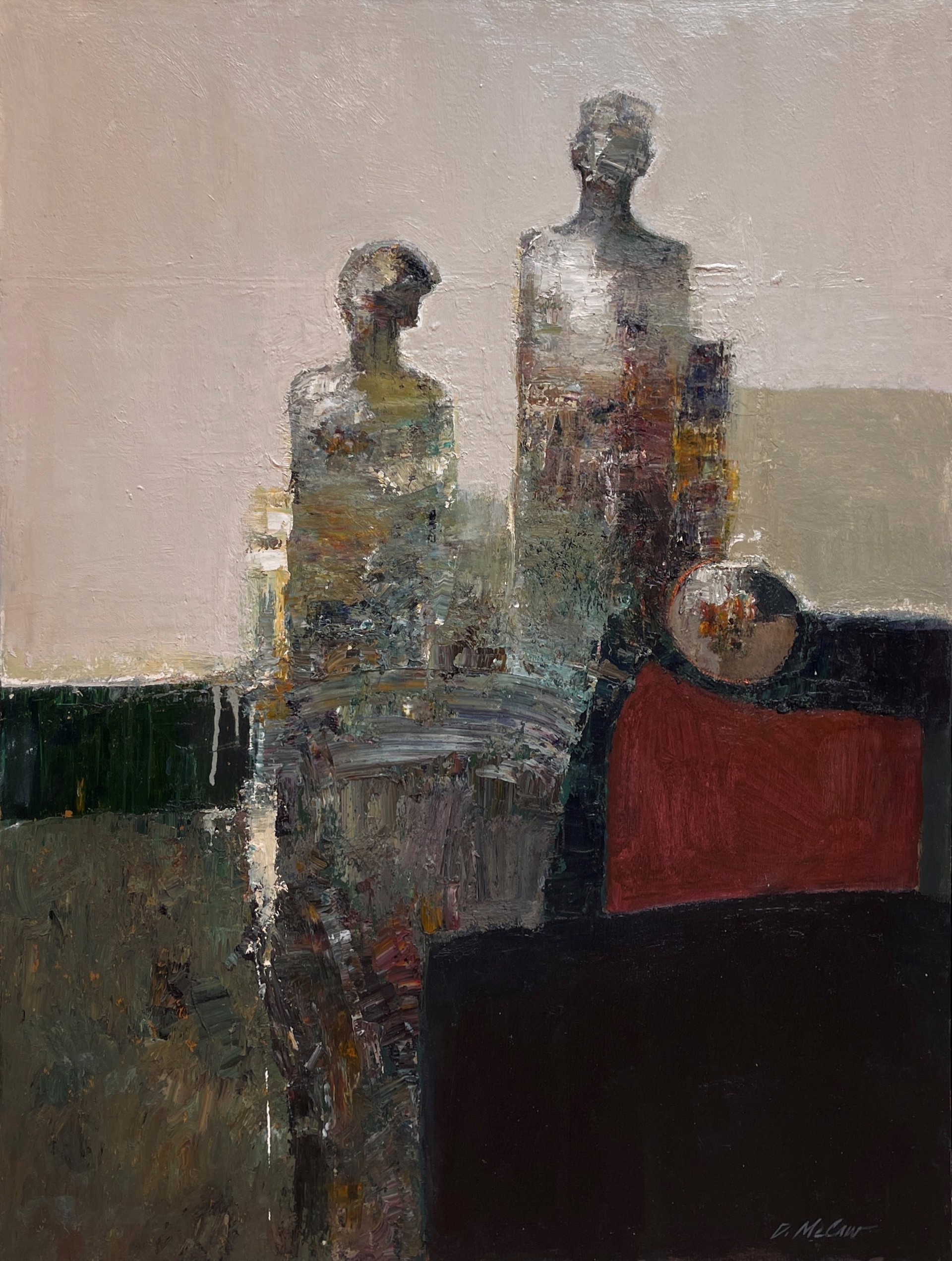 A painting of two people sitting on a couch.