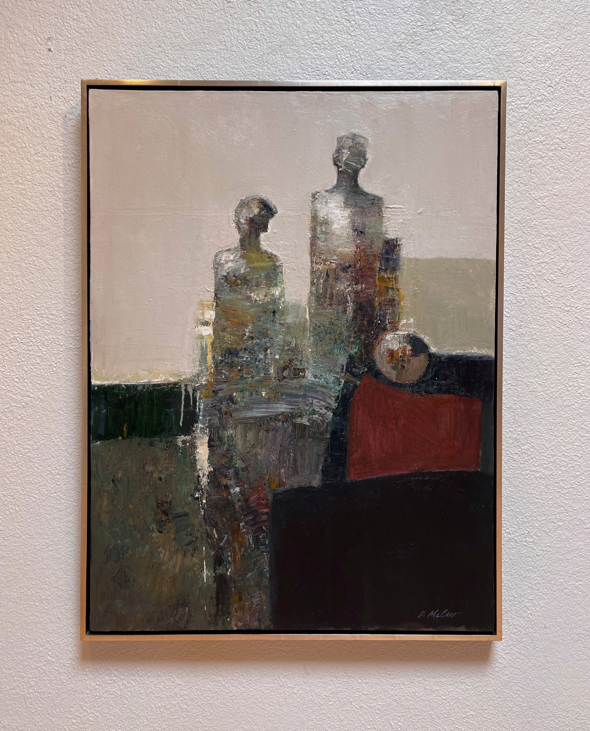 A painting of two people sitting on a couch.