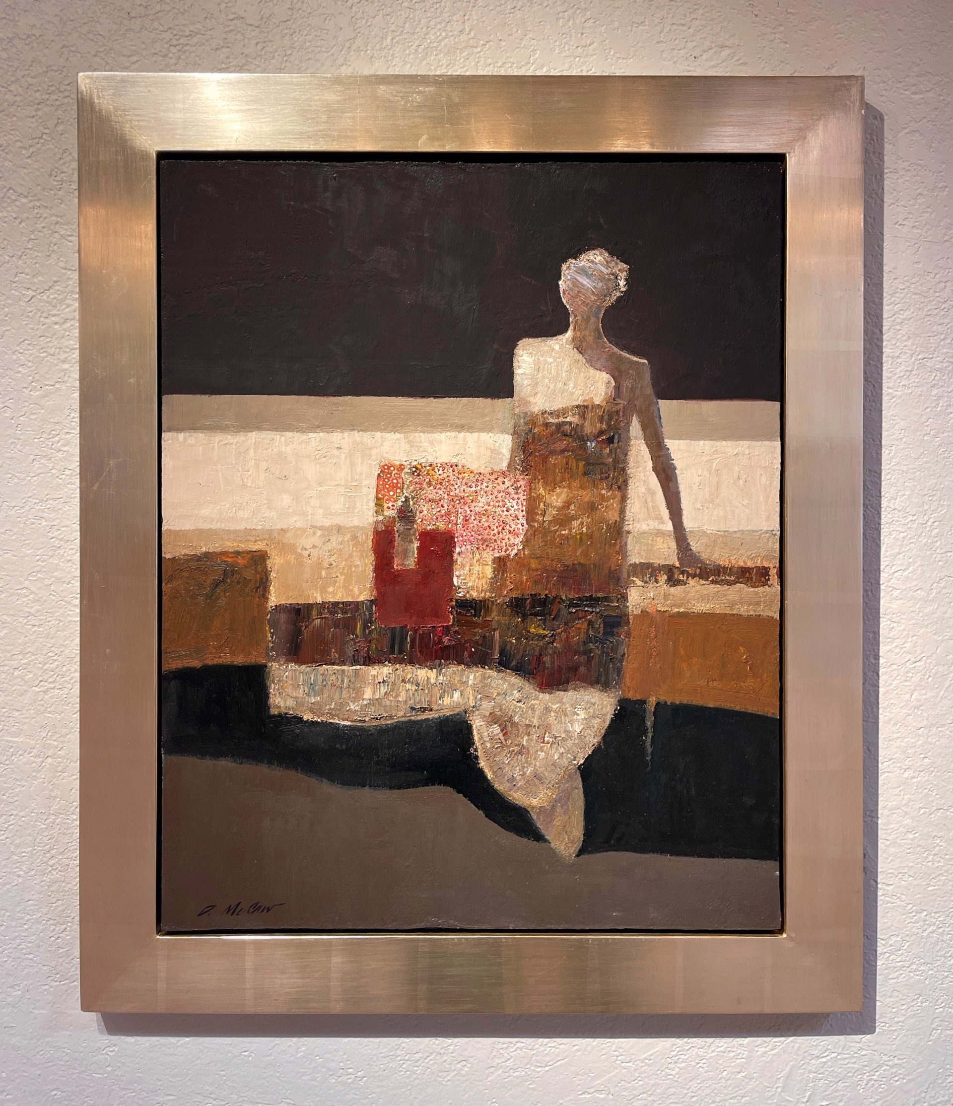 A painting of a woman sitting on a couch.