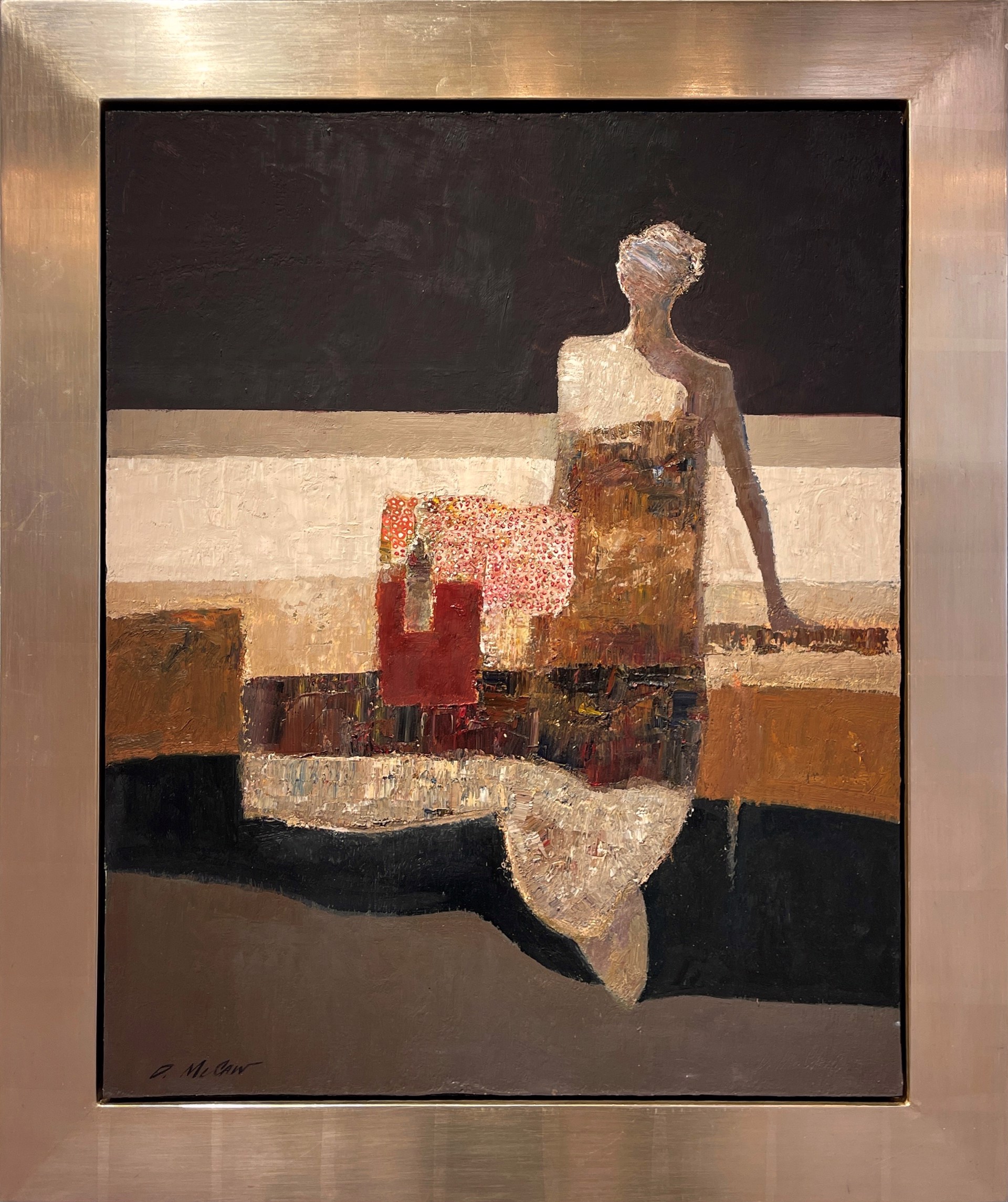 A painting of a woman sitting on a couch.