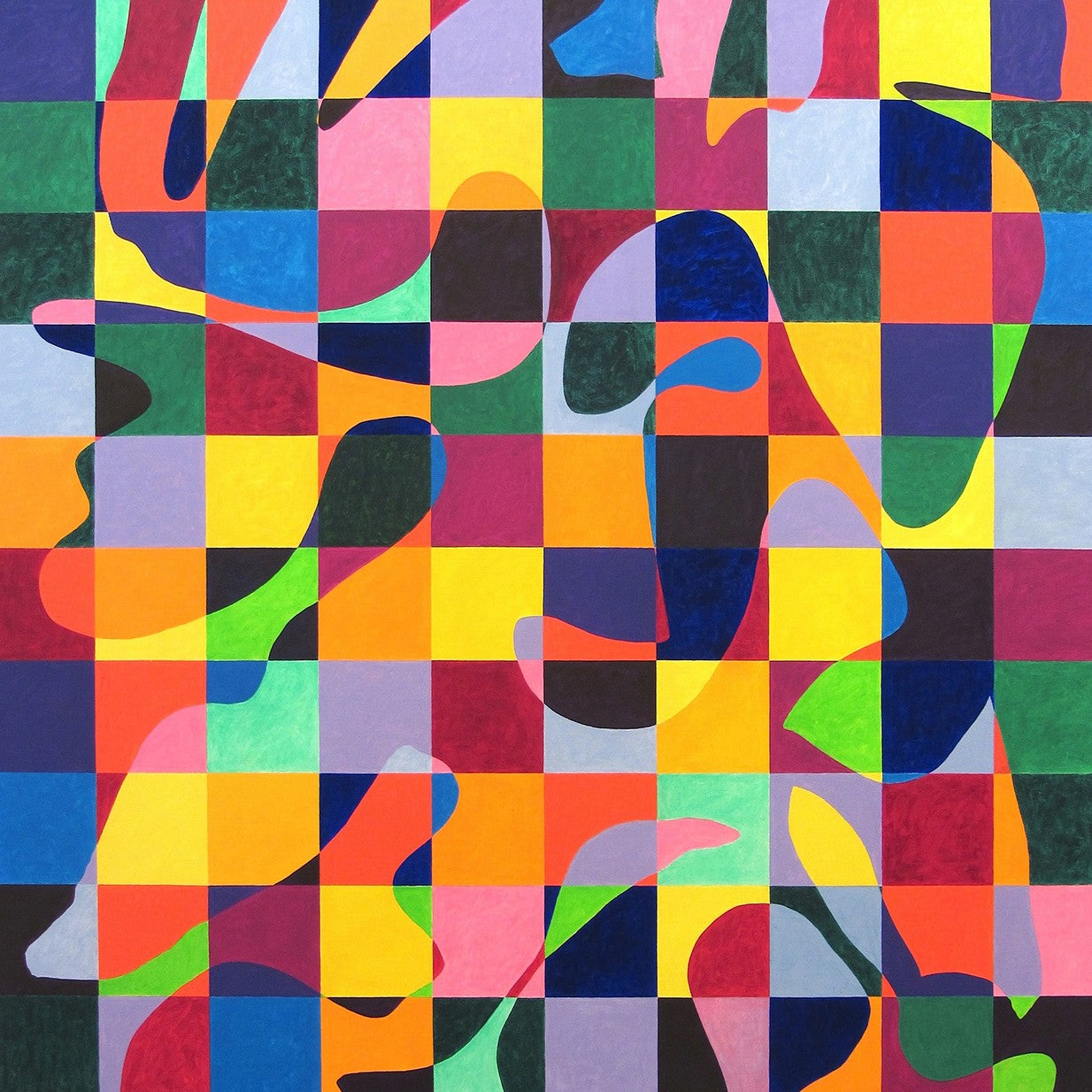 A colorful abstract painting on a white background.