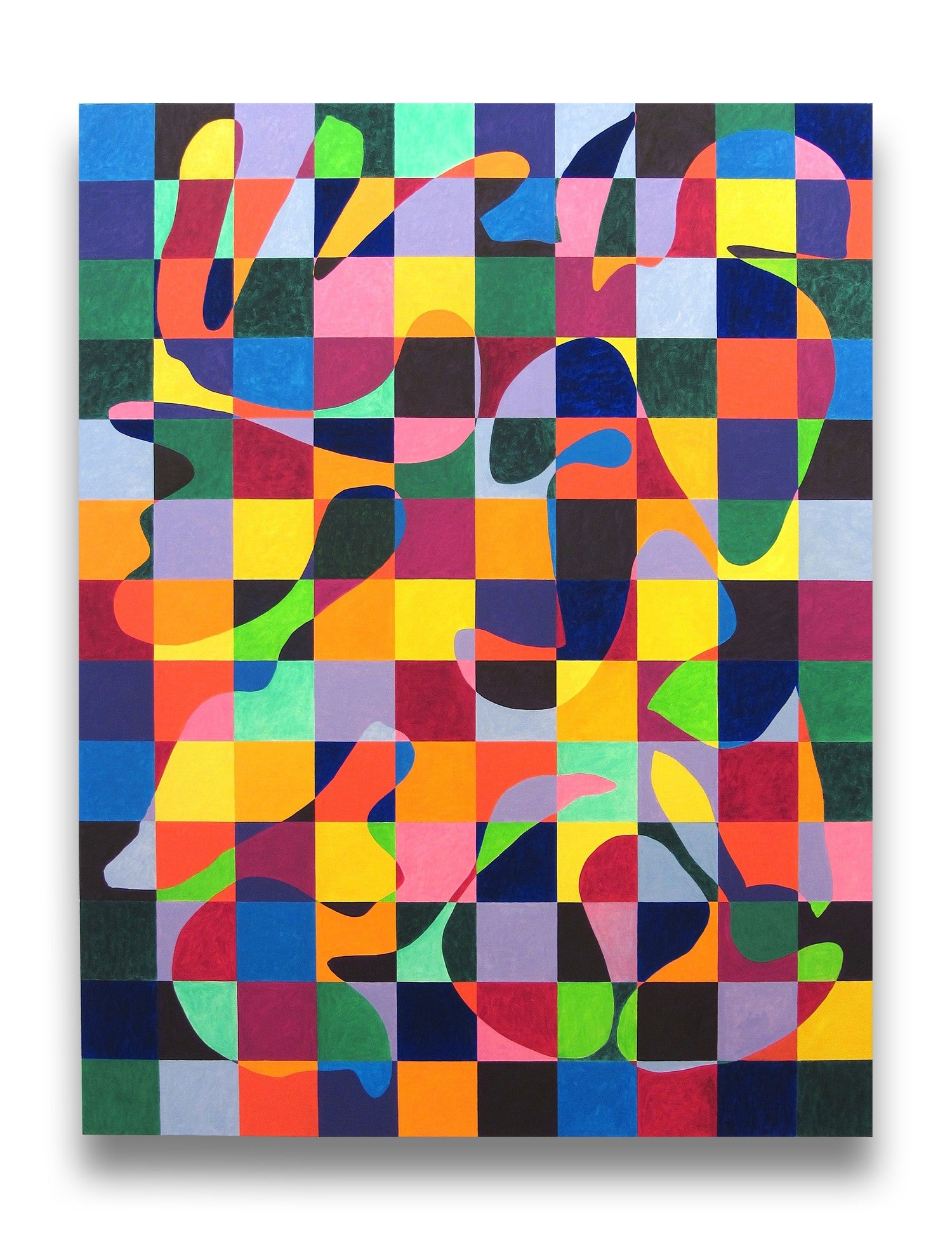 A colorful abstract painting on a white background.