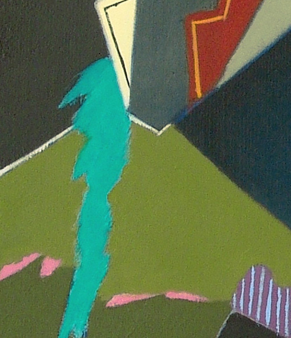 A painting of a blue bird on a green background.