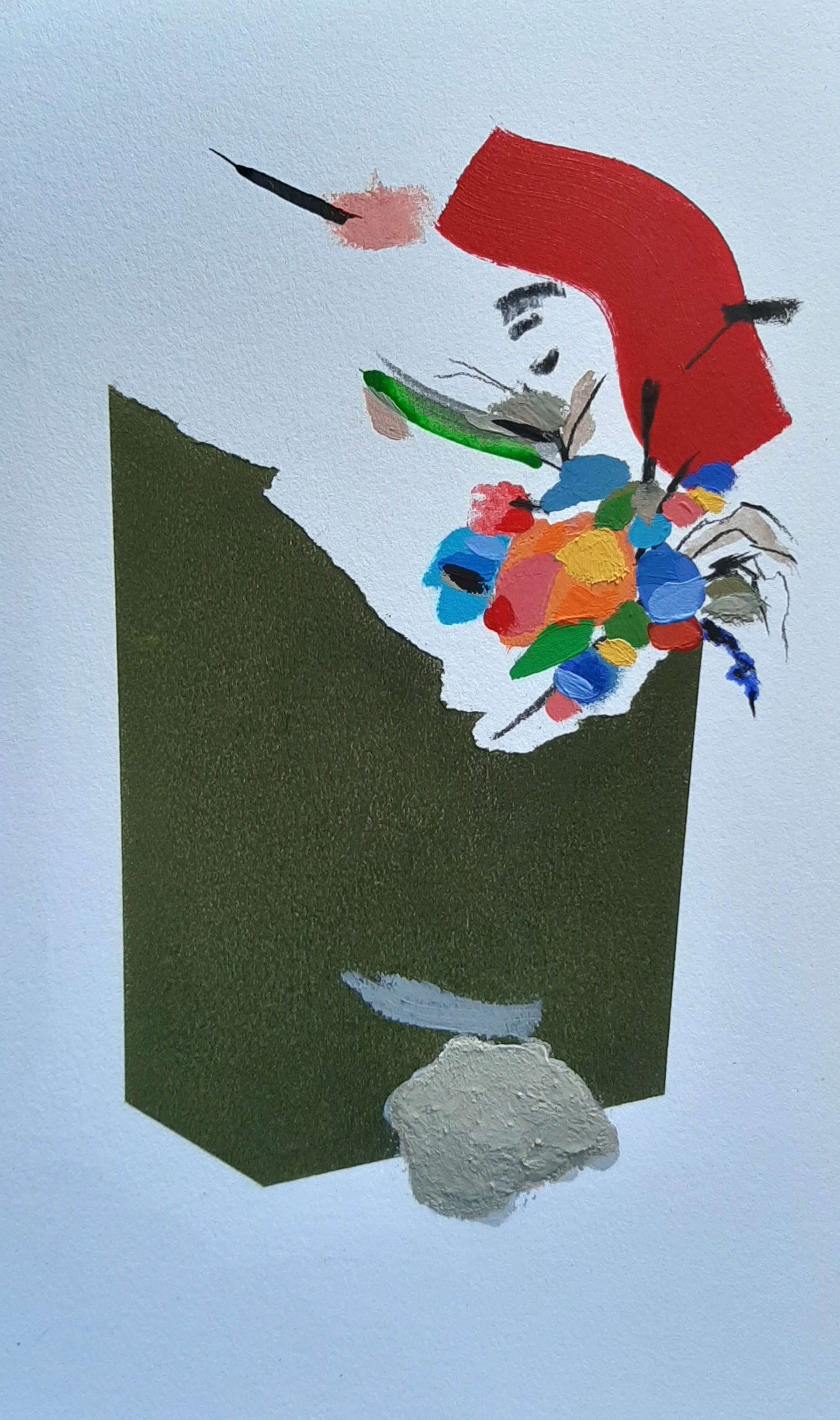 A painting of a man with a red hat on his head.