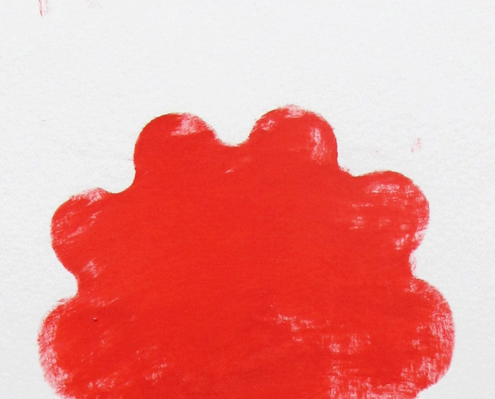 A red flower on a white background. 