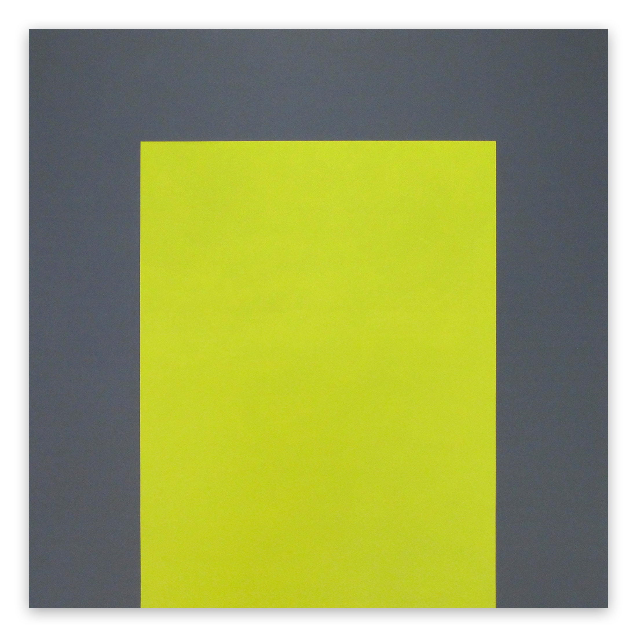 A yellow and gray square on a white background.