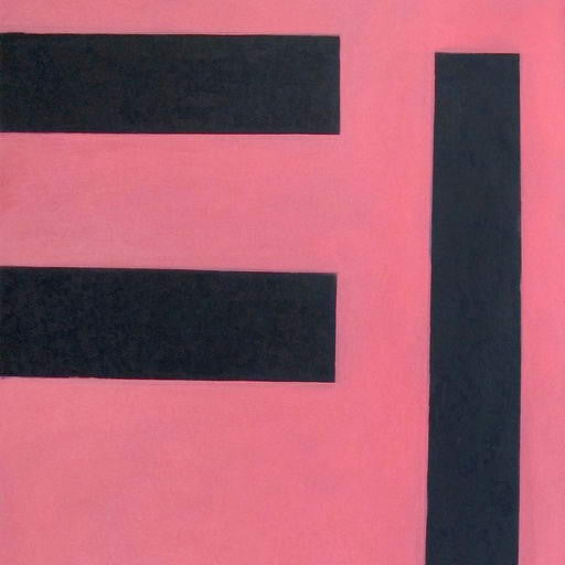 A pink and black painting with the letter E on it.