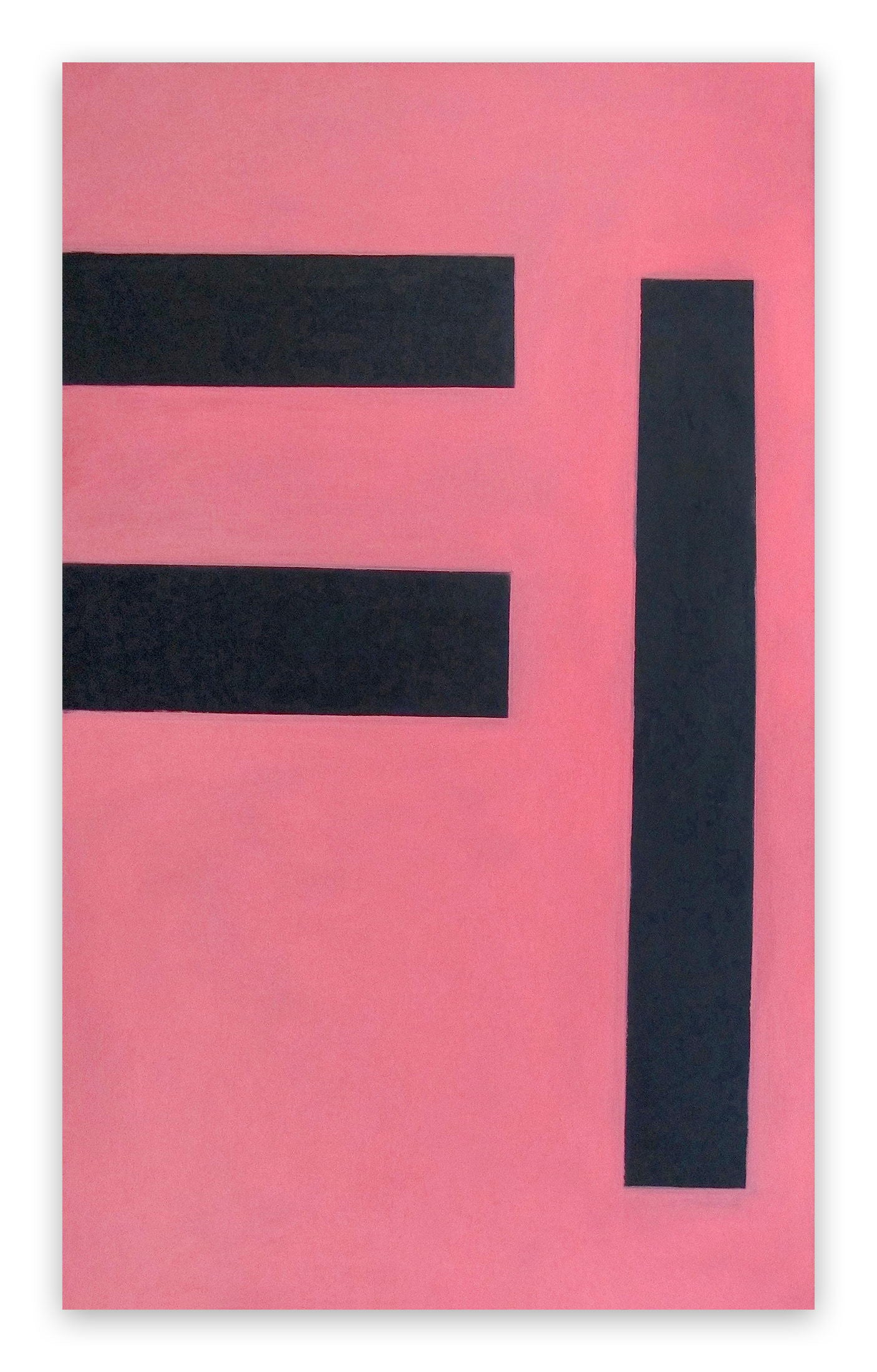 A pink and black painting with the letter E on it.