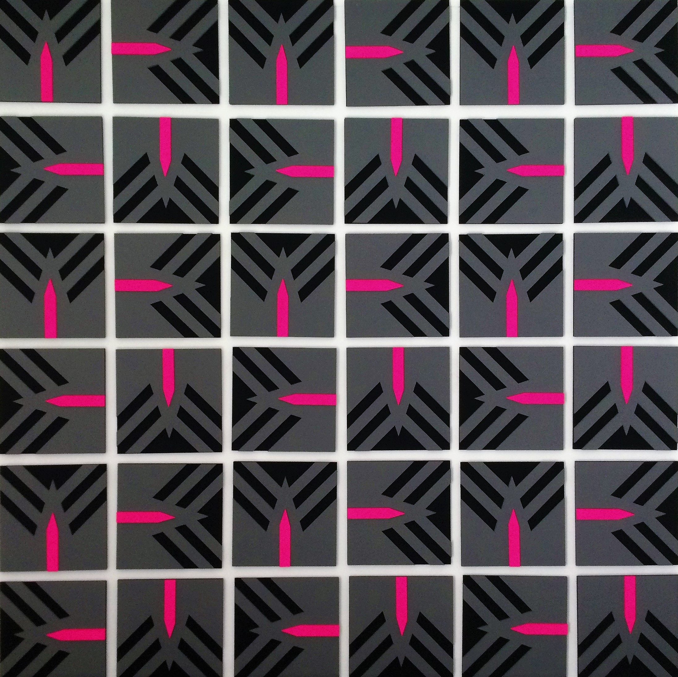 A black and pink pattern on a white background.