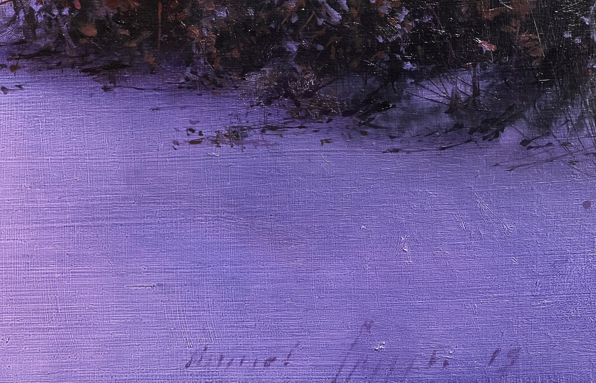 A winter landscape bathed in an intense pink and purple twilight glow.