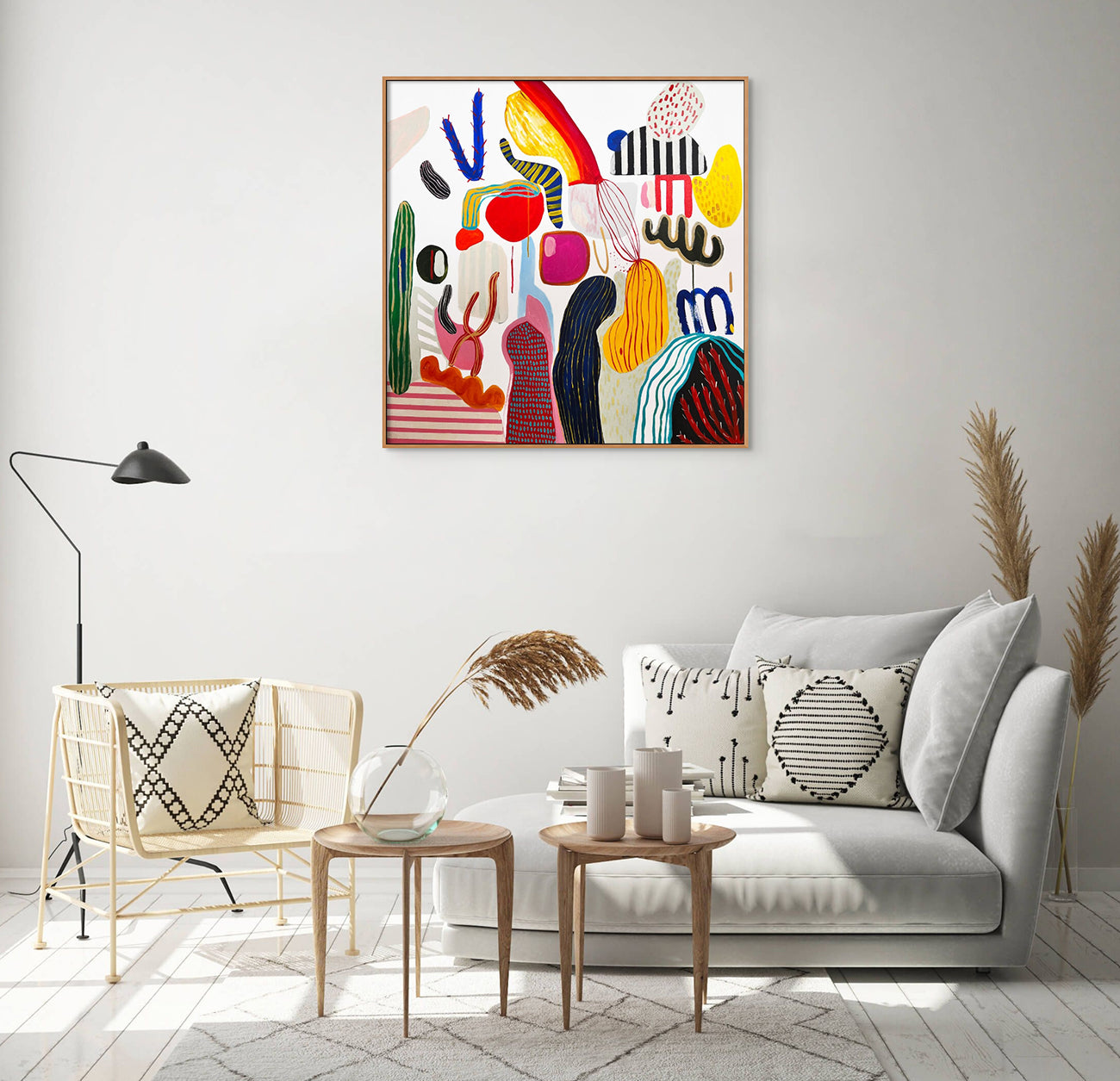 A painting of a colorful abstract painting on a white background.