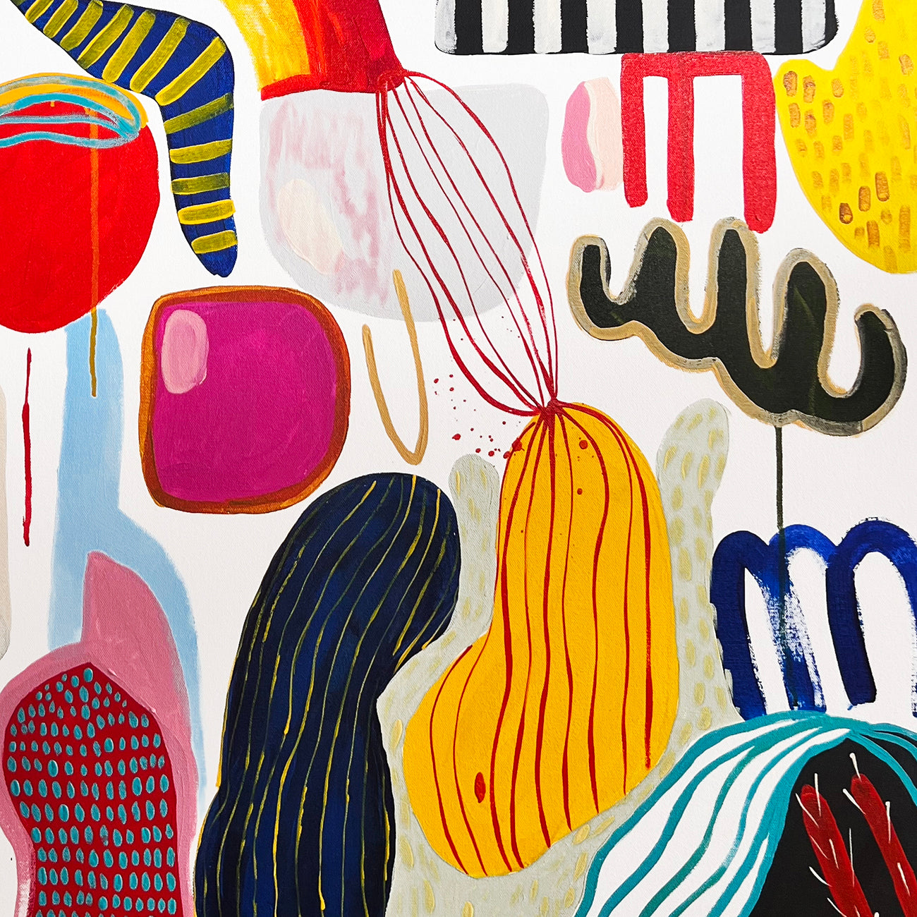 A painting of a colorful abstract painting on a white background.