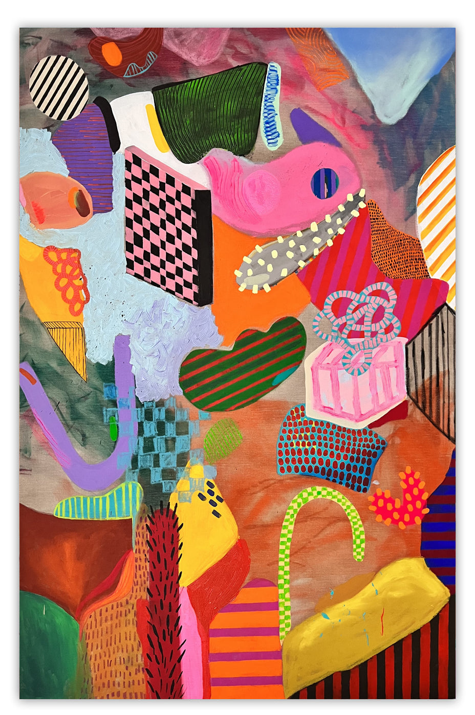 A painting of a colorful abstract painting on a white background.