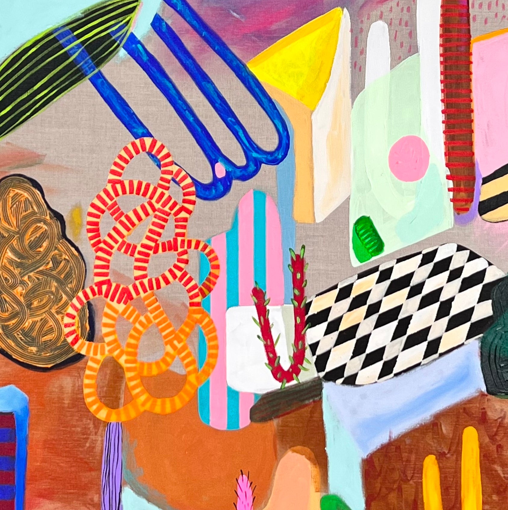 A painting of a colorful abstract painting on a white background.