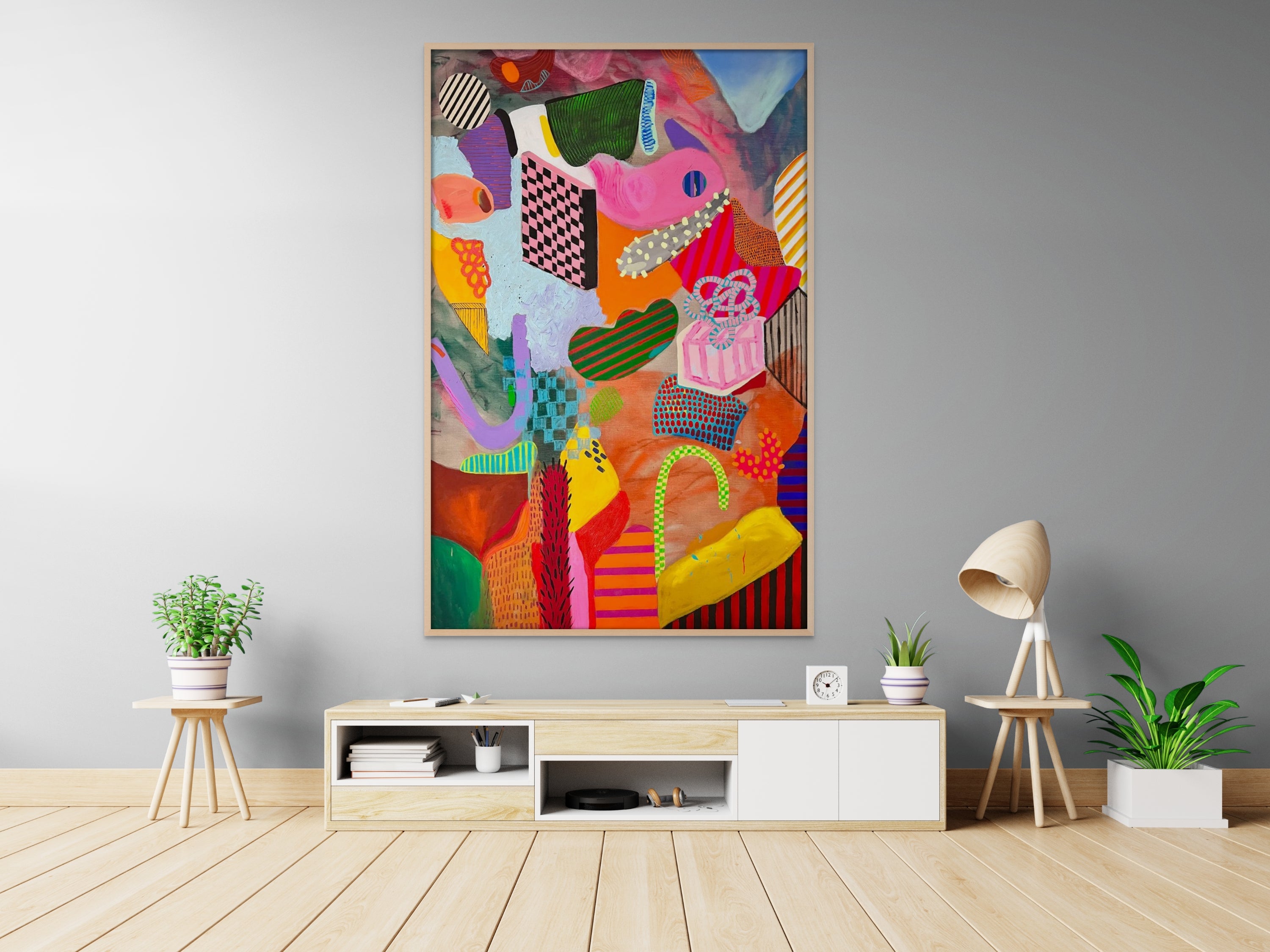 A painting of a colorful abstract painting on a white background.