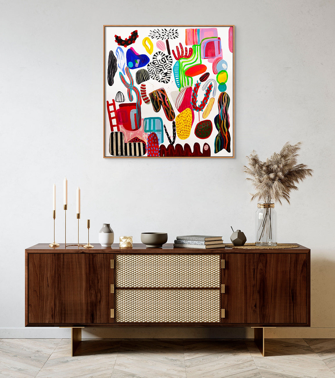 A painting of a colorful abstract painting on a white background.
