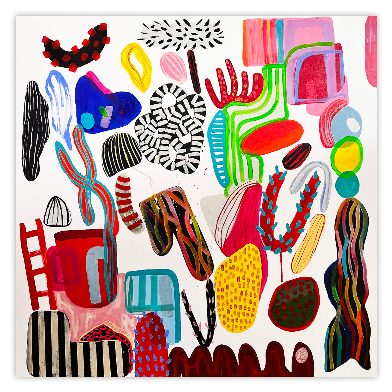A painting of a colorful abstract painting on a white background.