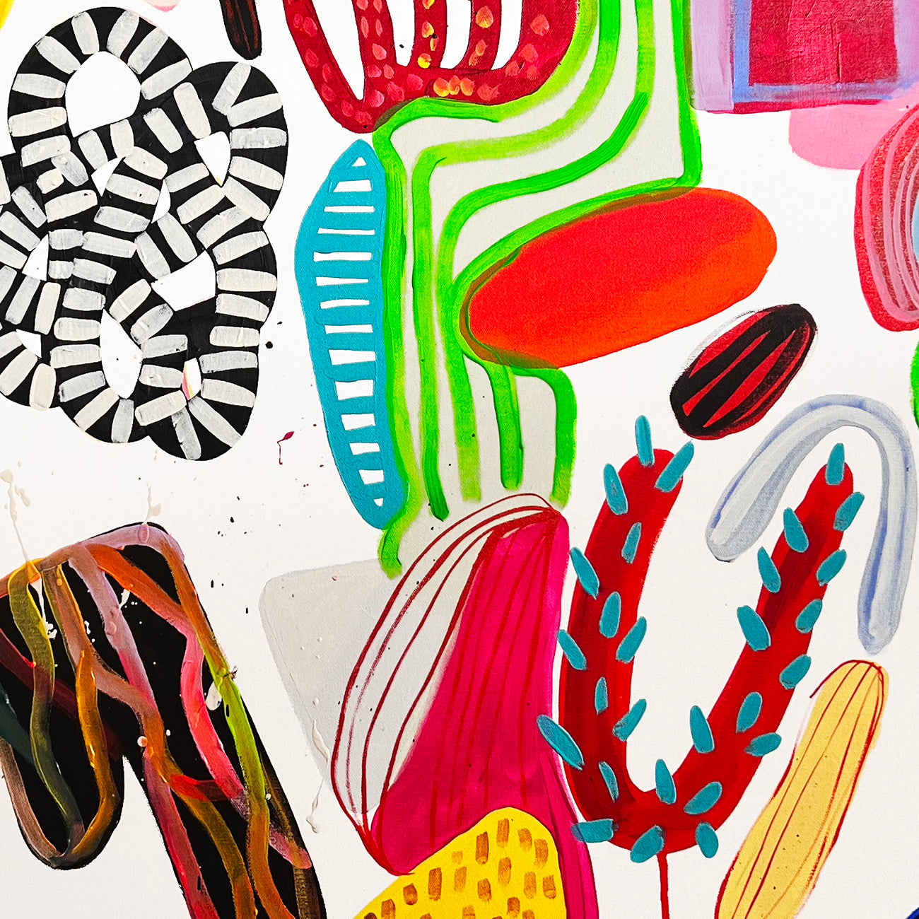 A painting of a colorful abstract painting on a white background.