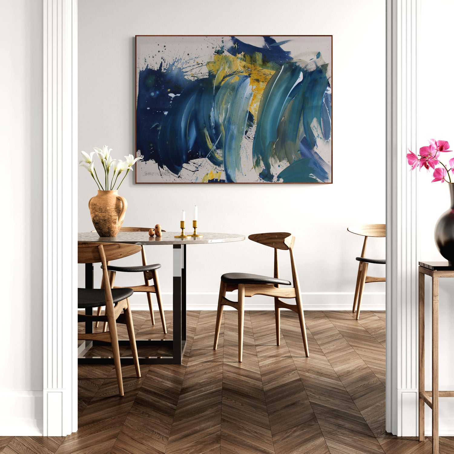 Artwork by Daniela Schweinsberg, Night Kisses Day, Made of Mixed Media on raw canvas 