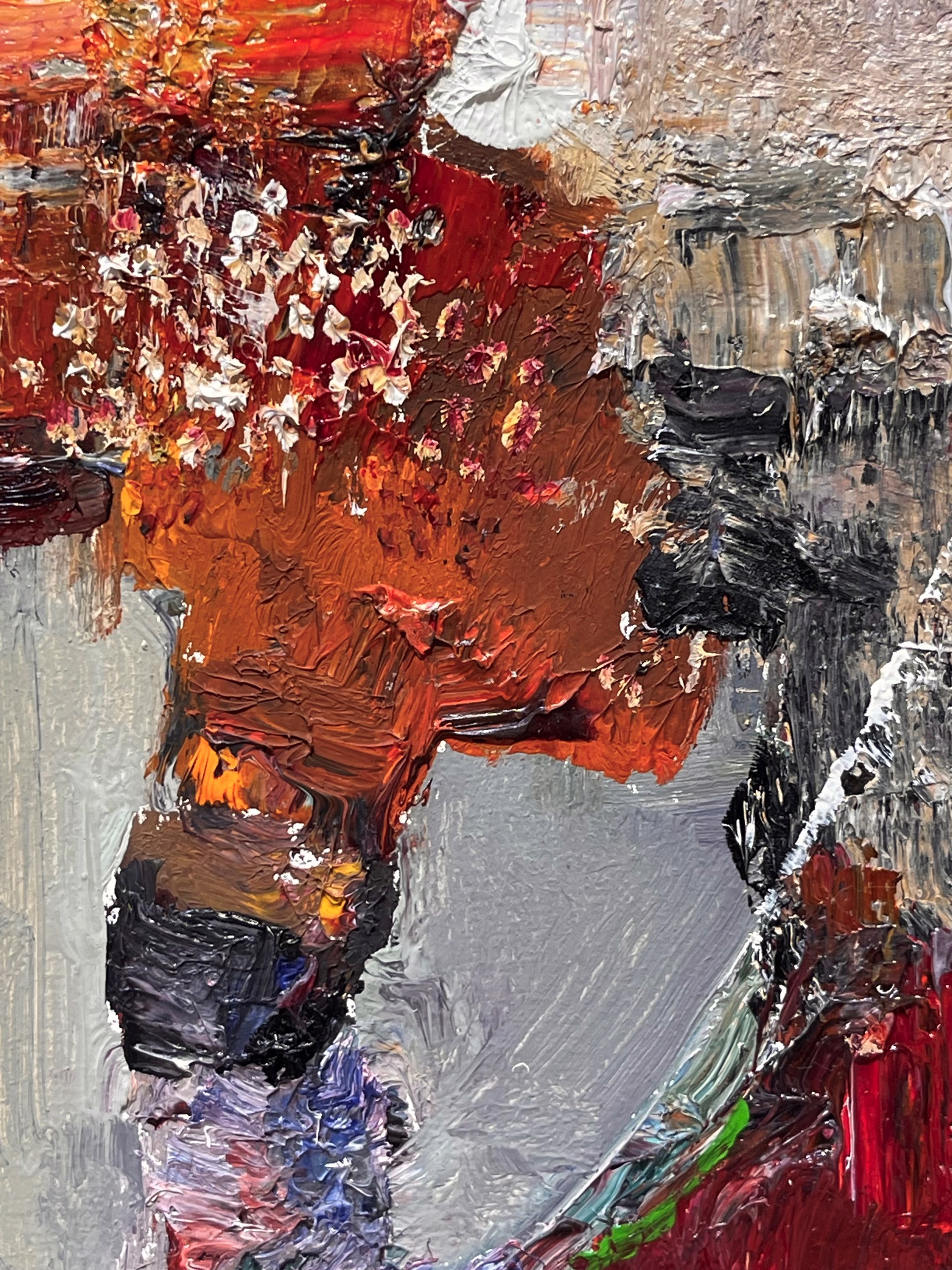A painting of a man sitting on a chair.