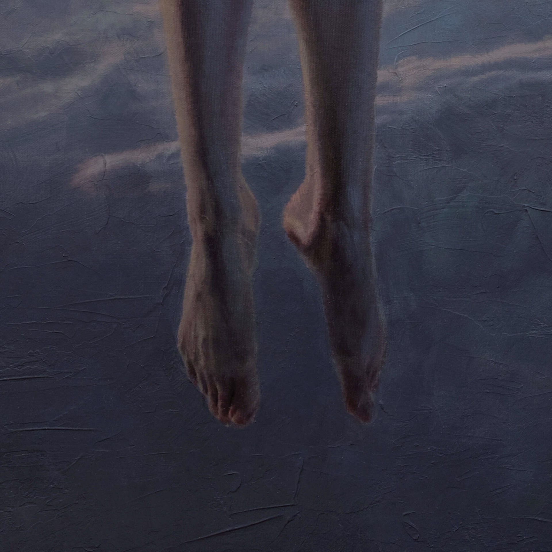 A painting of a nude woman floating in the sky.