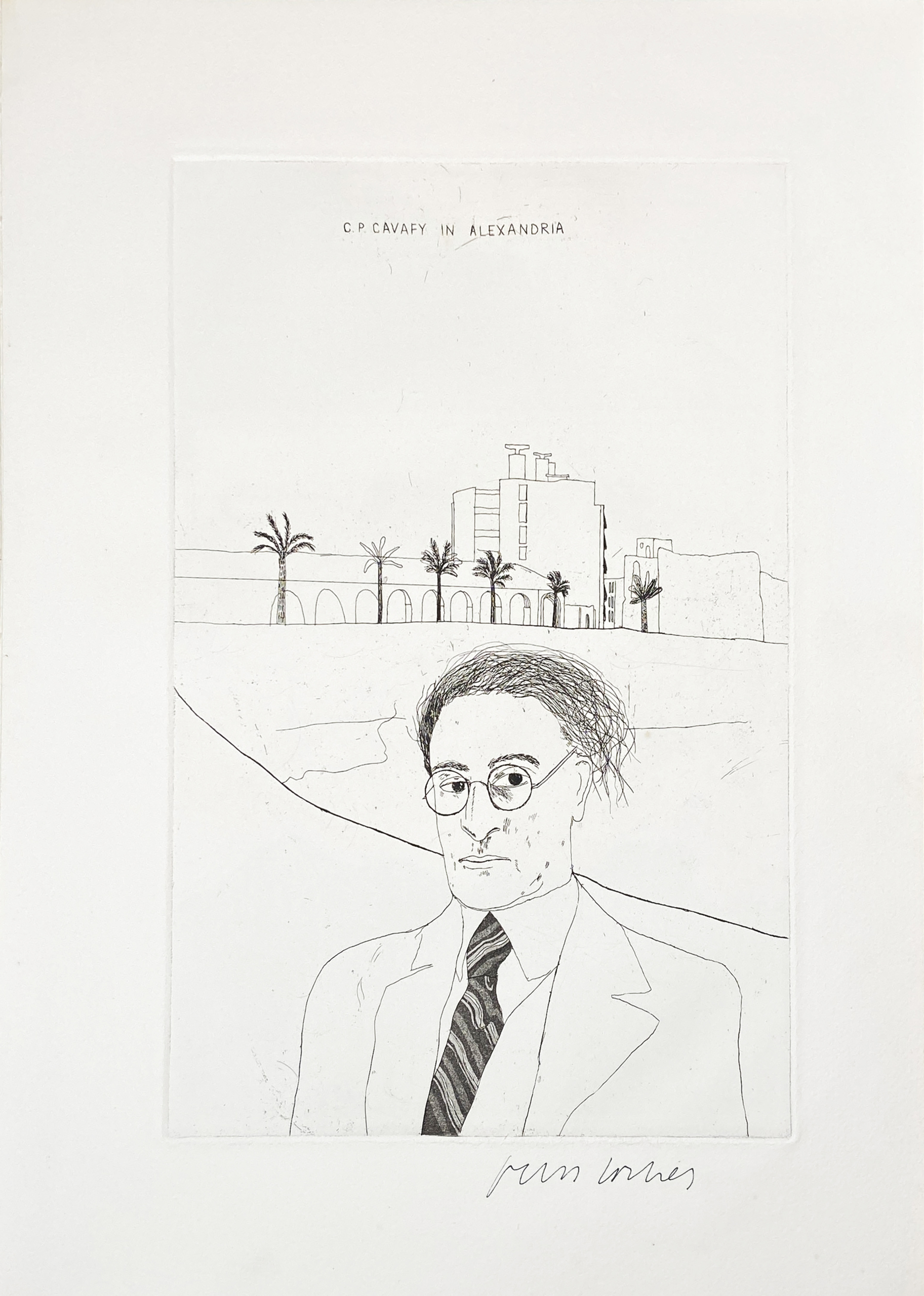 Artwork by David Hockney, Portrait of Cavafy in Alexandria, Made of Etching and Aquatint on Paper 