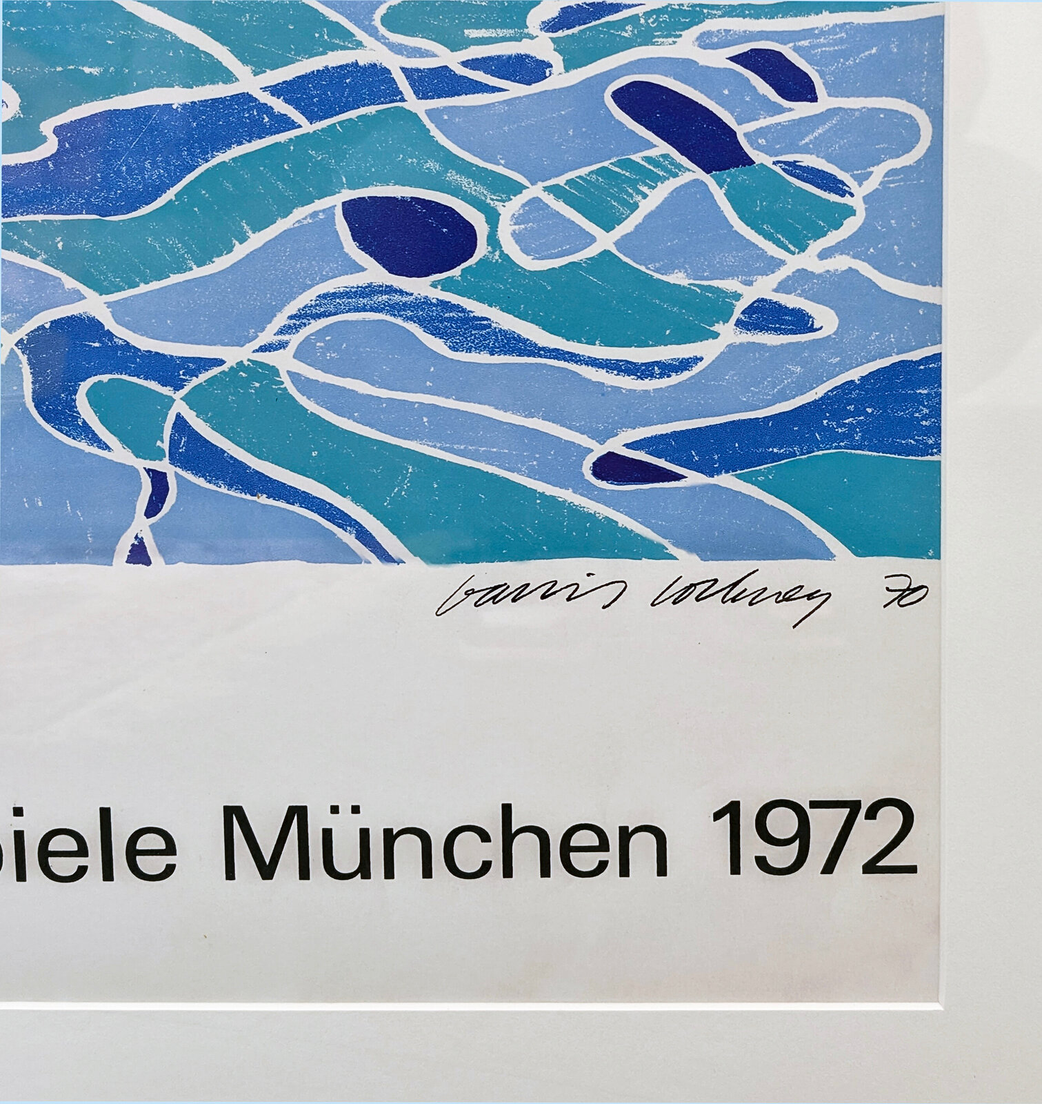 A graphic poster of a figure diving into stylized water.