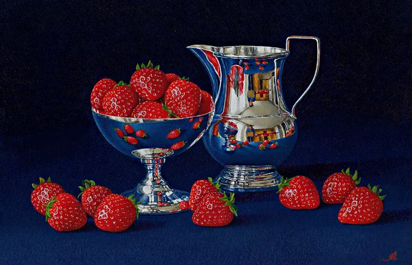 Strawberries With A Silver Dish & Jug by David John Leathers, null