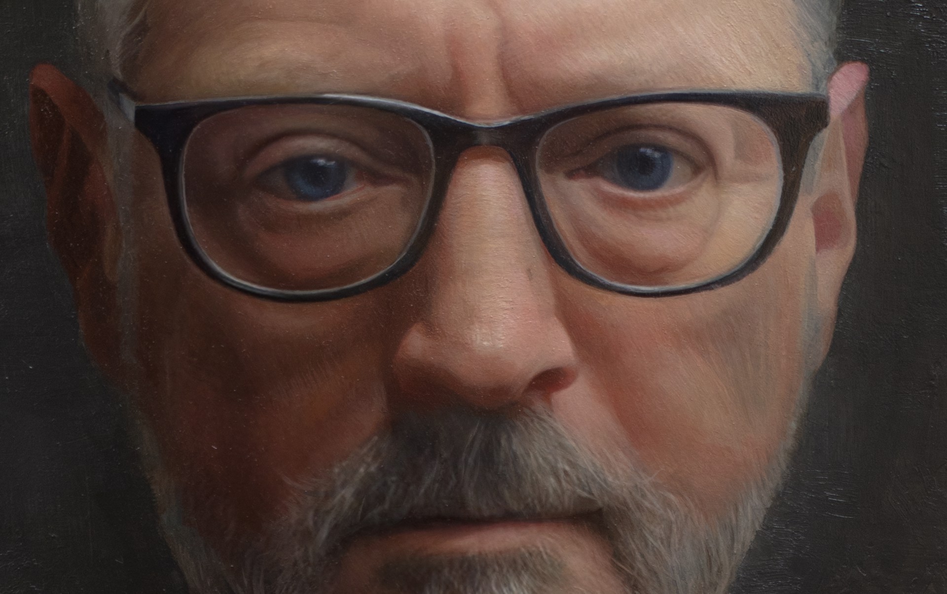 A painting of a man with glasses and a beard.