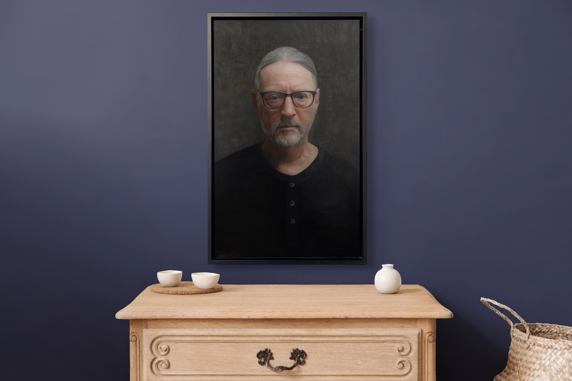 A painting of a man with glasses and a beard.