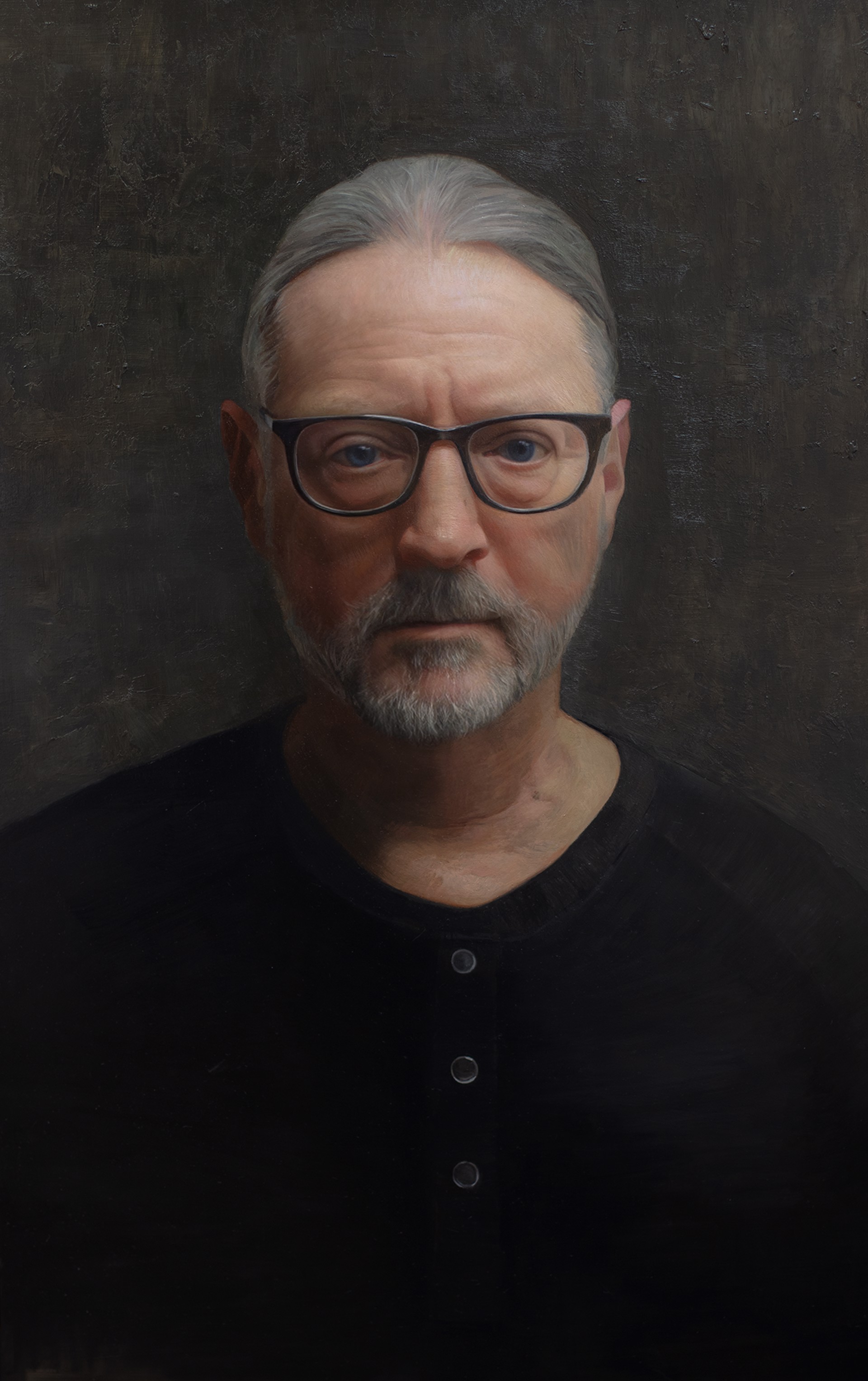 A painting of a man with glasses and a beard.