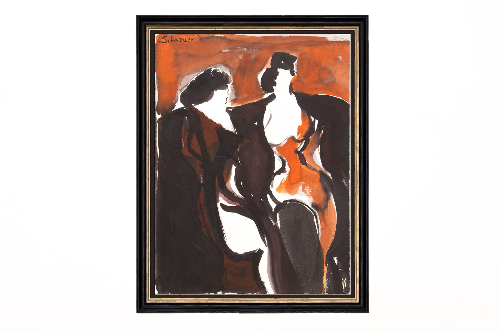Couple with Orange background by David Schneuer, circa 1980