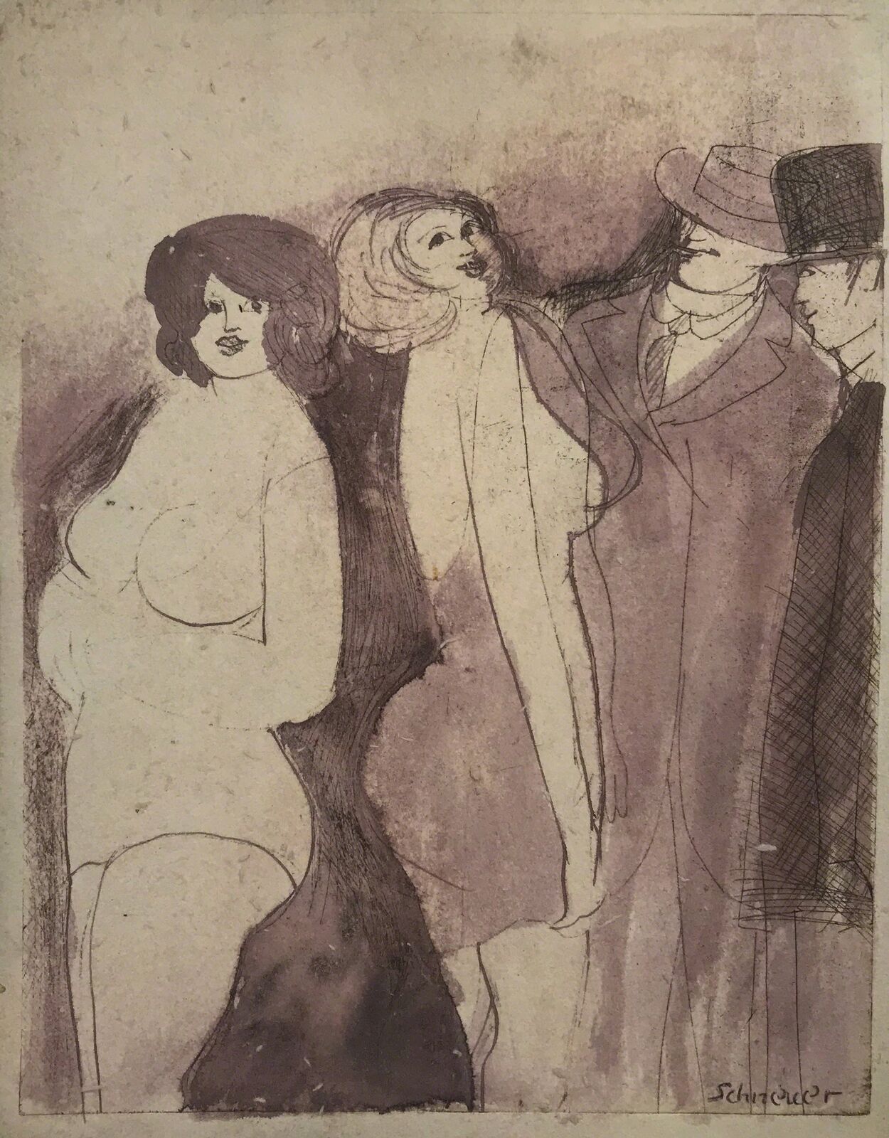 Artwork by David Schneuer, Street Meeting, Made of Acrylic on etching 