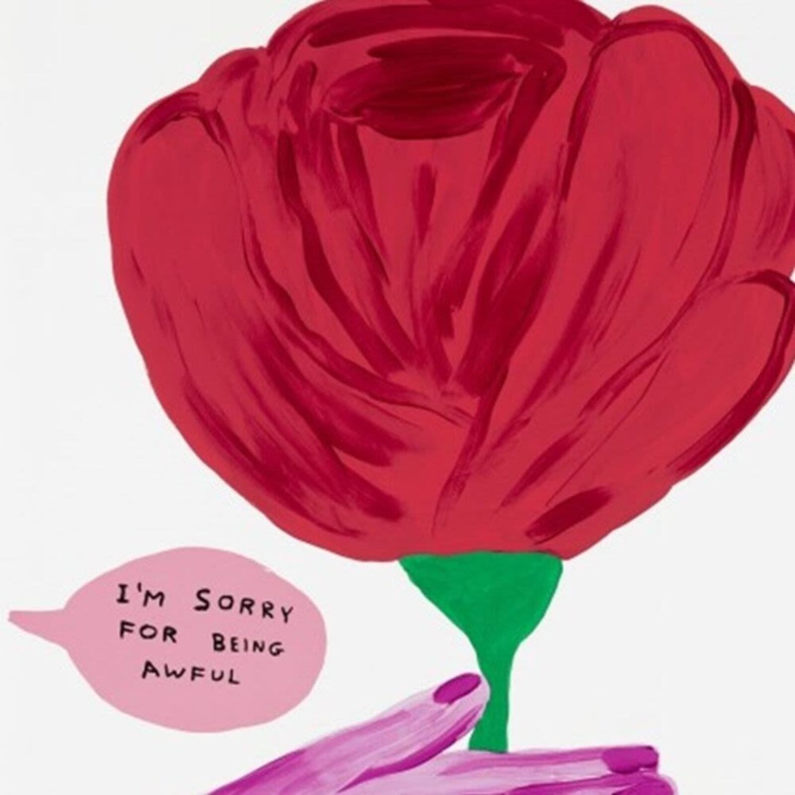 Artwork by David Shrigley, I'm Sorry For Being Awful, Made of 12 colour screenprint on Somerset Tub Sized 410gsm paper 