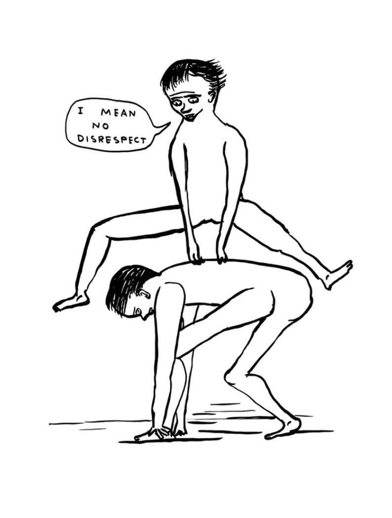 A drawing of a man and a woman doing a yoga pose.
