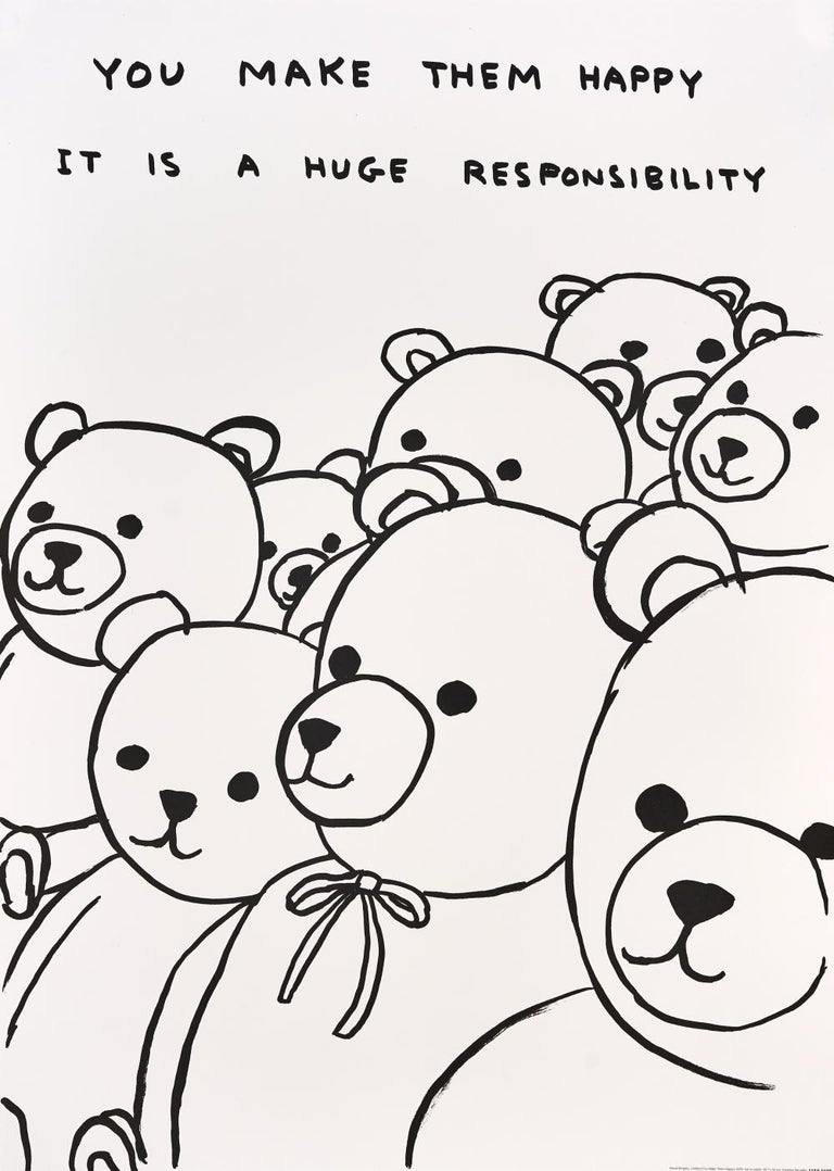 A group of teddy bears with a quote on it.
