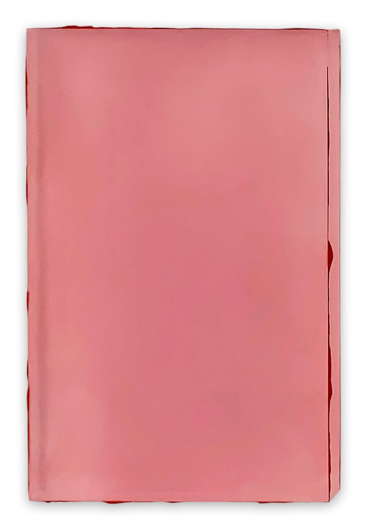 Three pink and purple glass panels on a white wall.